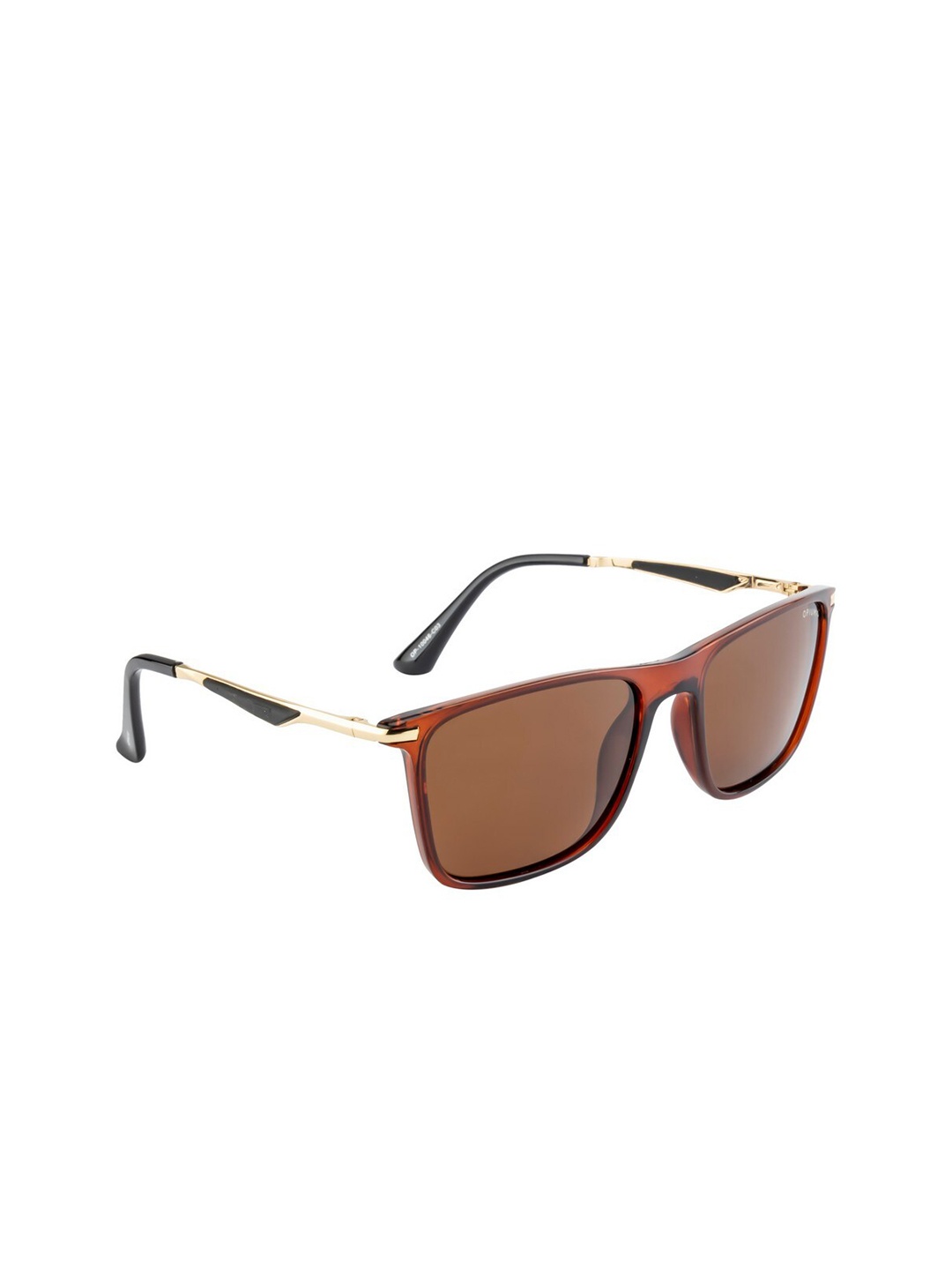 

OPIUM Men Brown Lens & Gold-Toned Rectangle Sunglasses with Polarised and UV Protected Lens