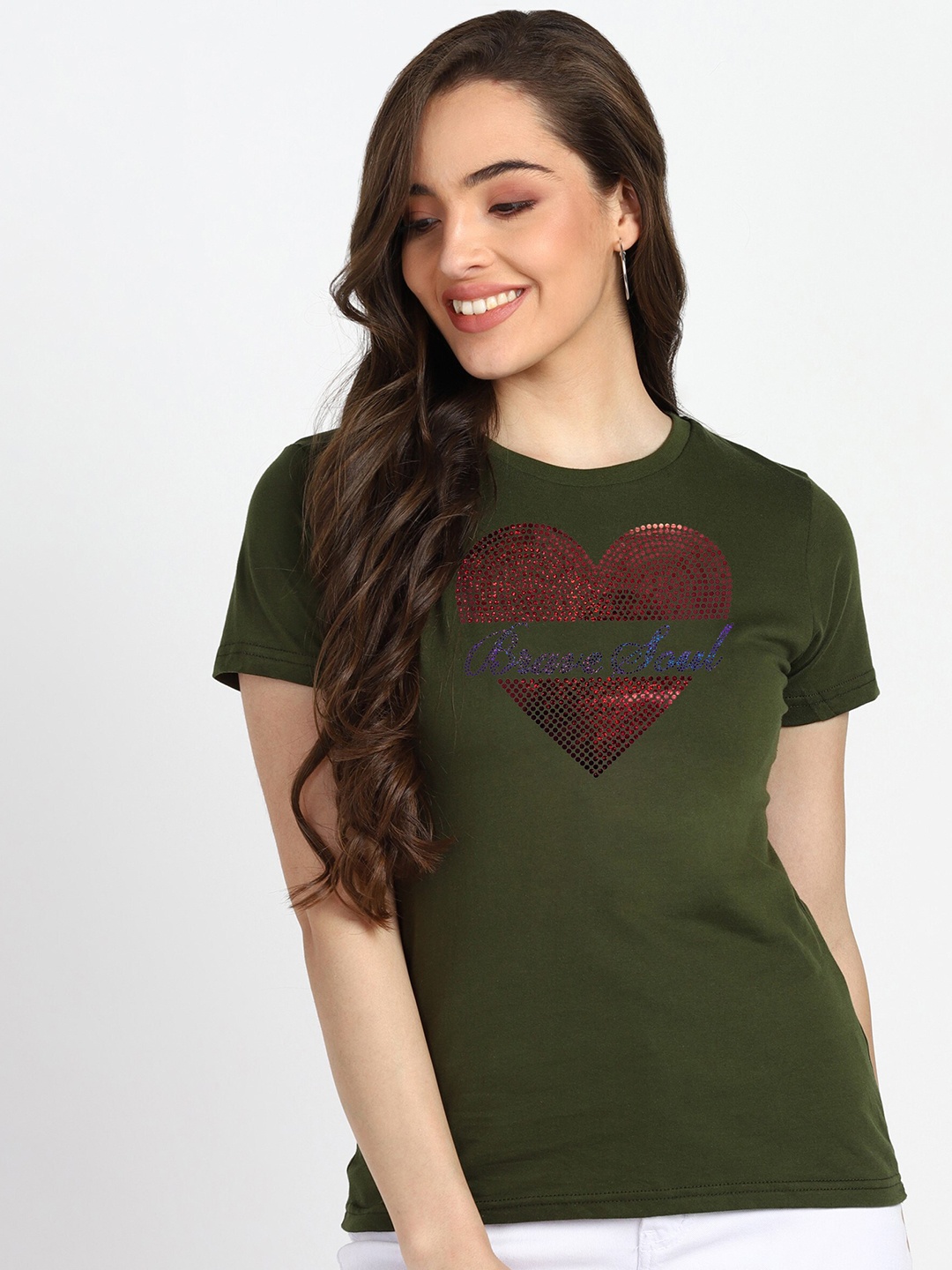 

shashvi Women Khaki Printed T-shirt