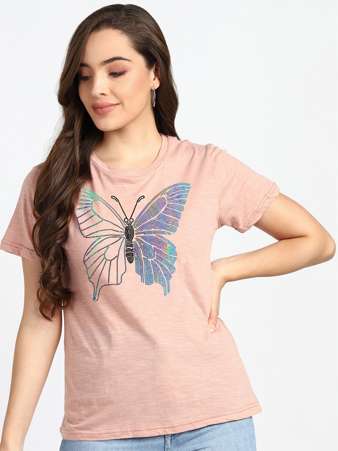 

shashvi Women Pink Printed Cotton T-shirt