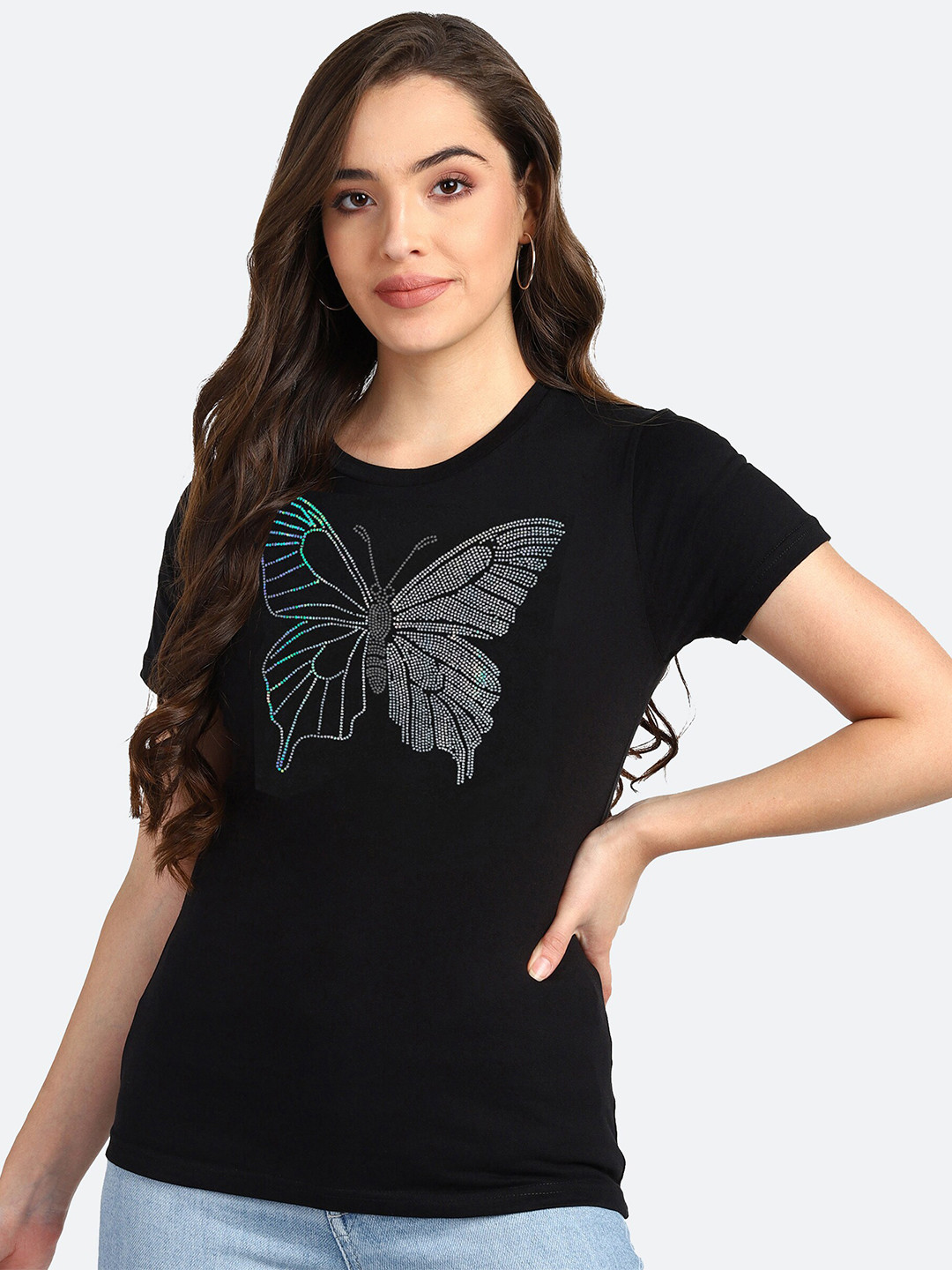 

shashvi Women Black Printed T-shirt