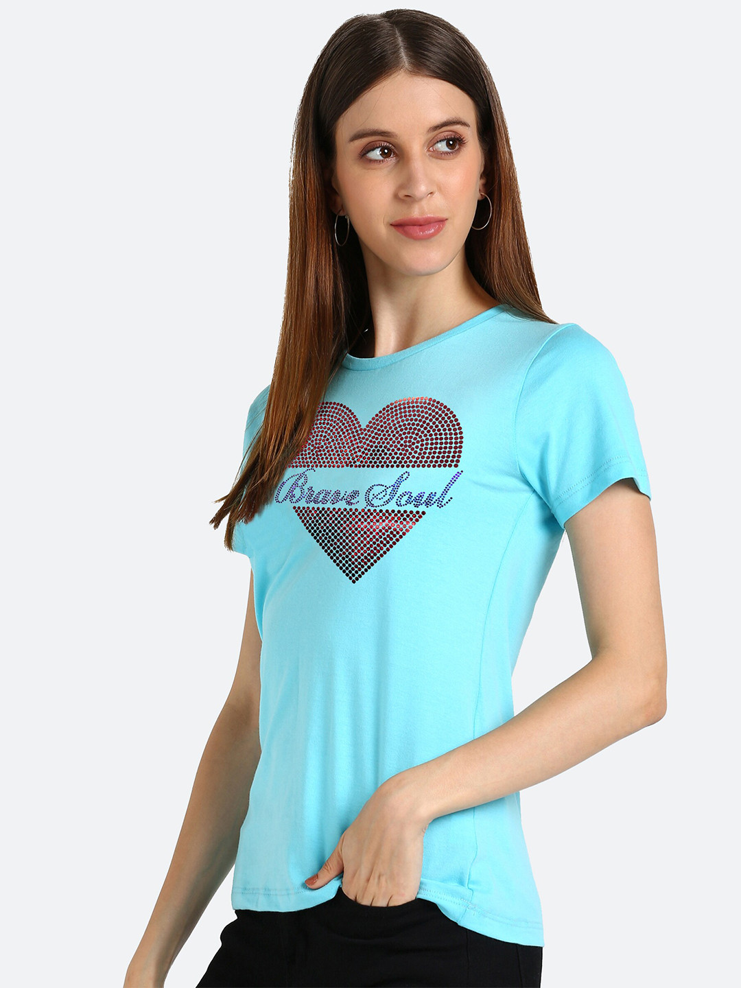 

shashvi Women Blue Typography Printed Round Neck T-shirt