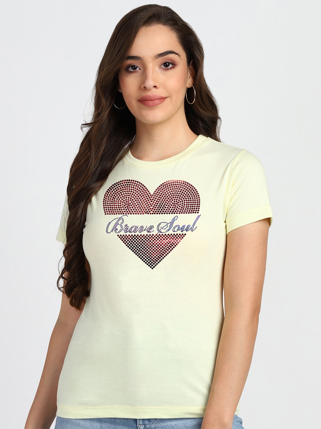 

shashvi Women Yellow Typography Printed T-shirt