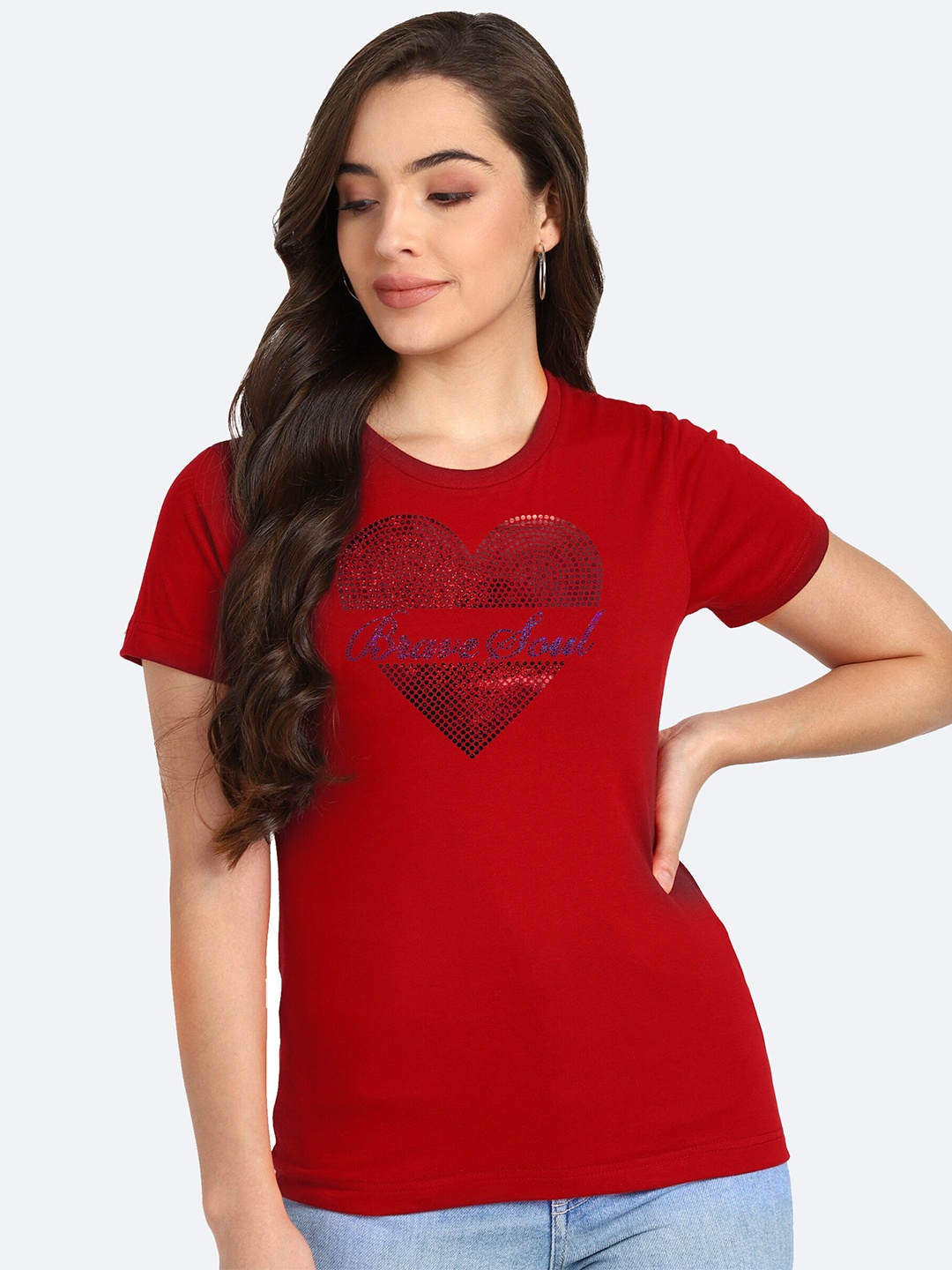 

shashvi Women Red Typography Printed T-shirt