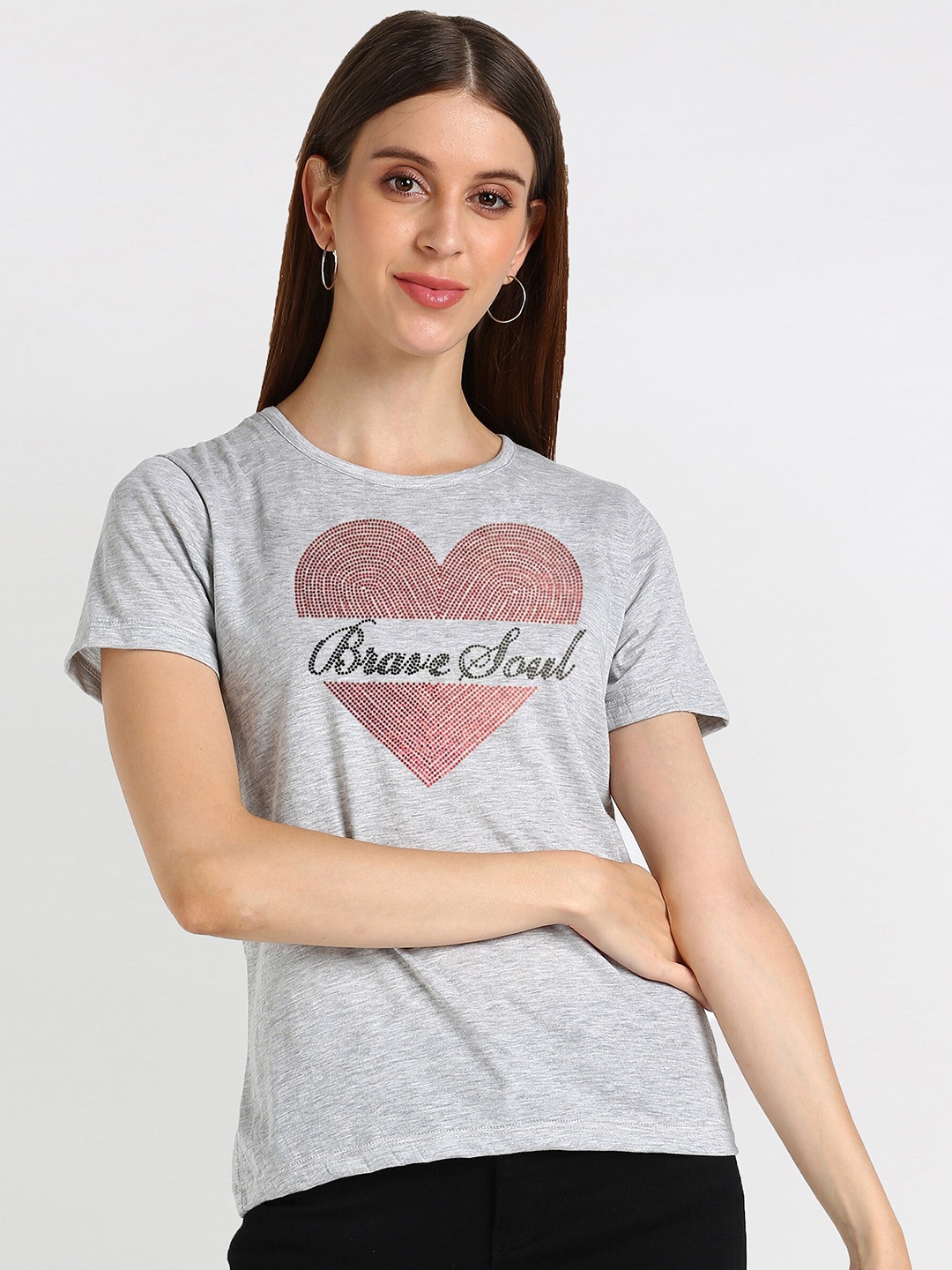 

shashvi Women Grey Embellished T-shirt