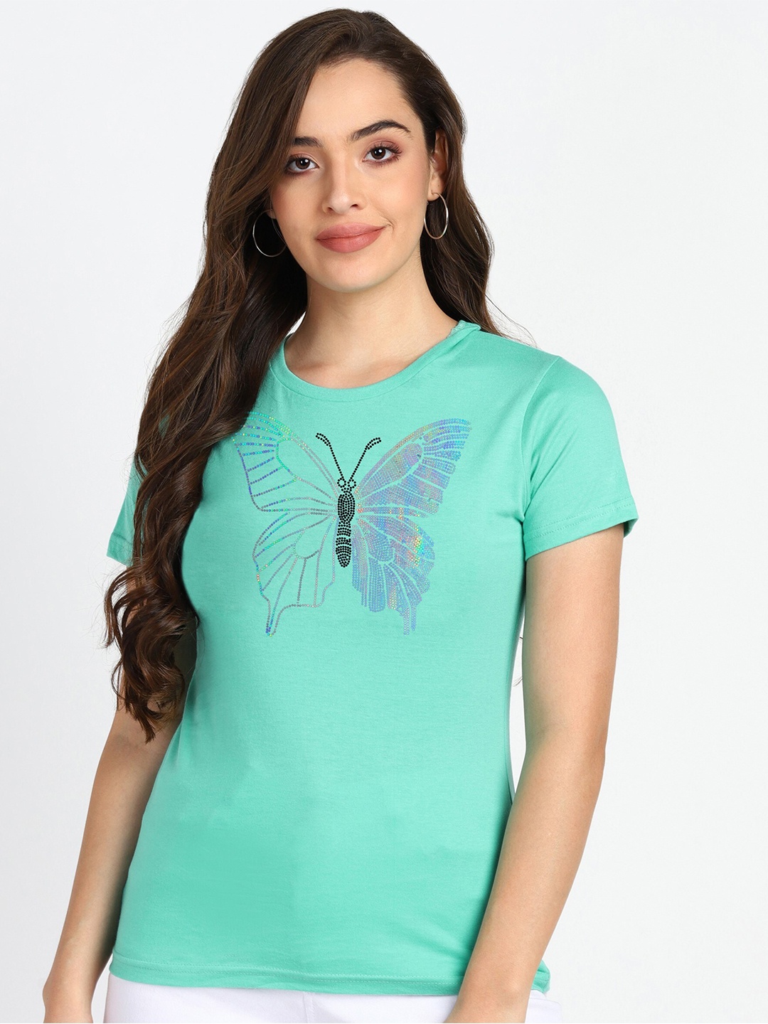 

shashvi Women Sea Green Printed T-shirt