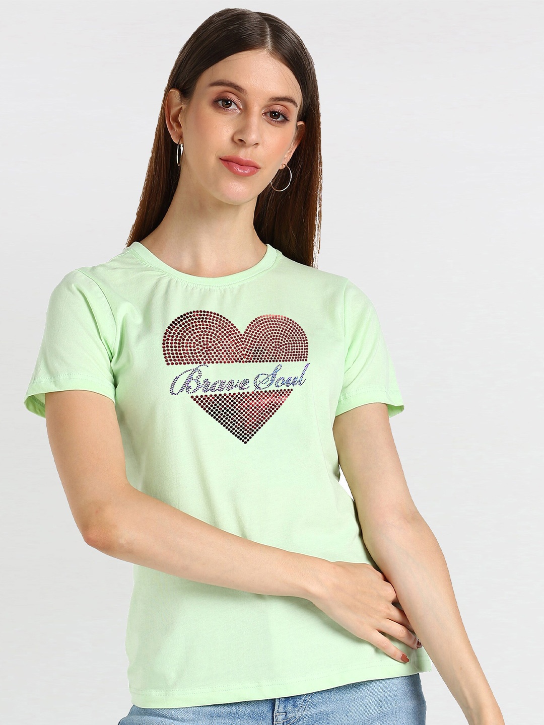 

shashvi Women Green Typography Printed T-shirt