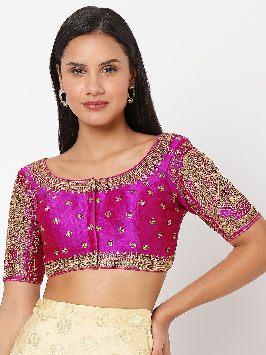

SALWAR STUDIO Women Pink Embroidered Readymade Saree Blouse