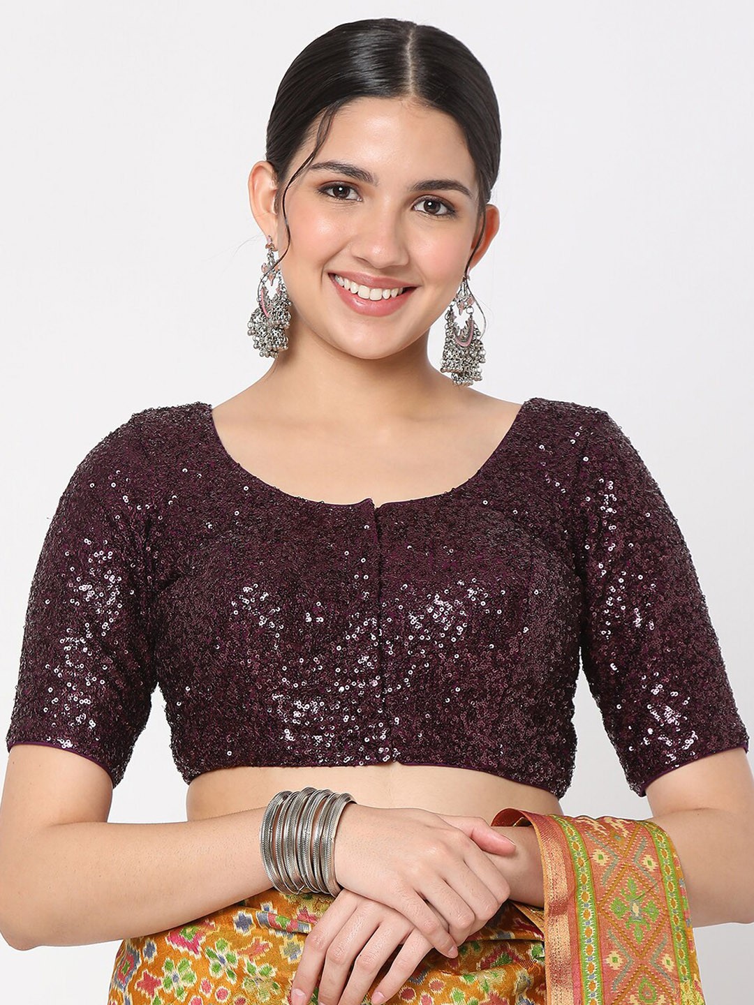 

SALWAR STUDIO Purple Sequence Embroidered Saree Blouse, Maroon
