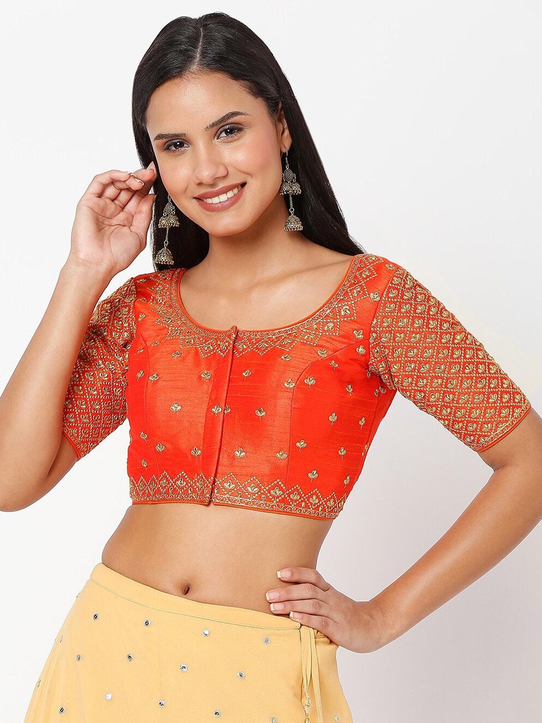 

SALWAR STUDIO Women Orange Embroidered Saree Blouse