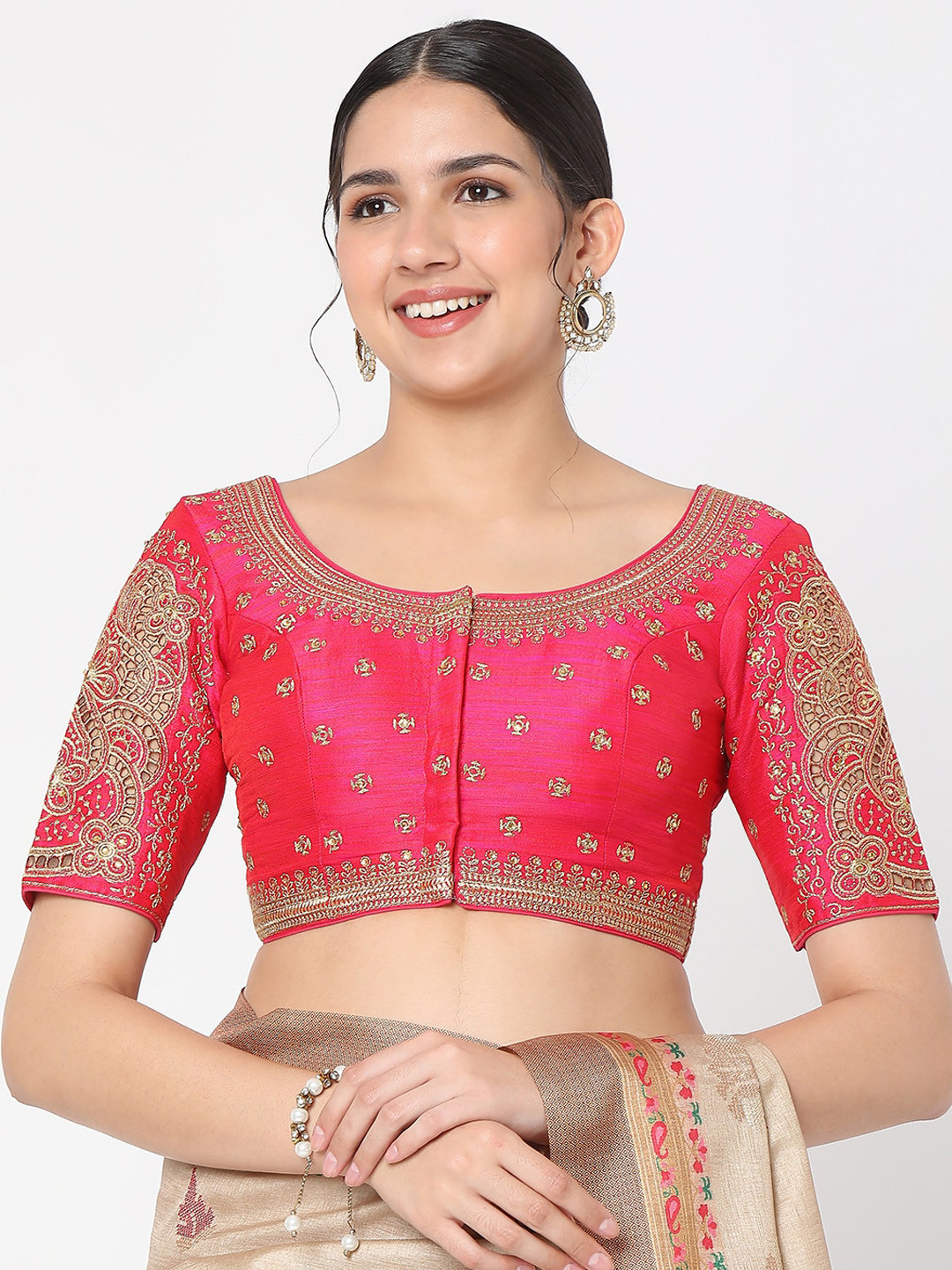 

SALWAR STUDIO Women Pink Embroidered Saree Blouse