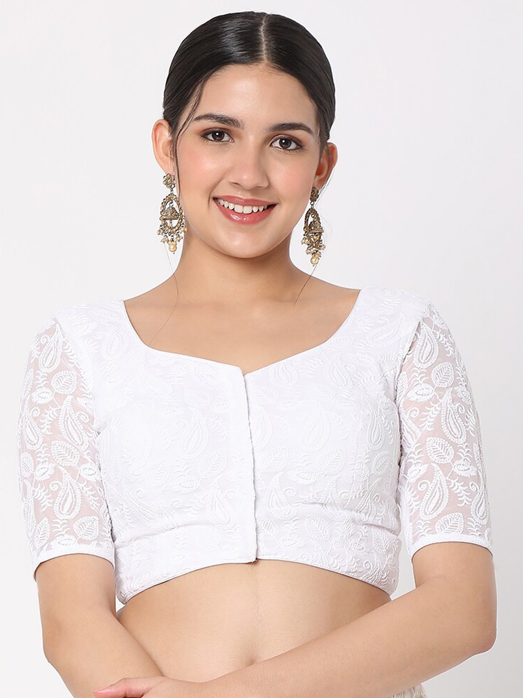 

SALWAR STUDIO Women White Embroidered Readymade Saree Blouse