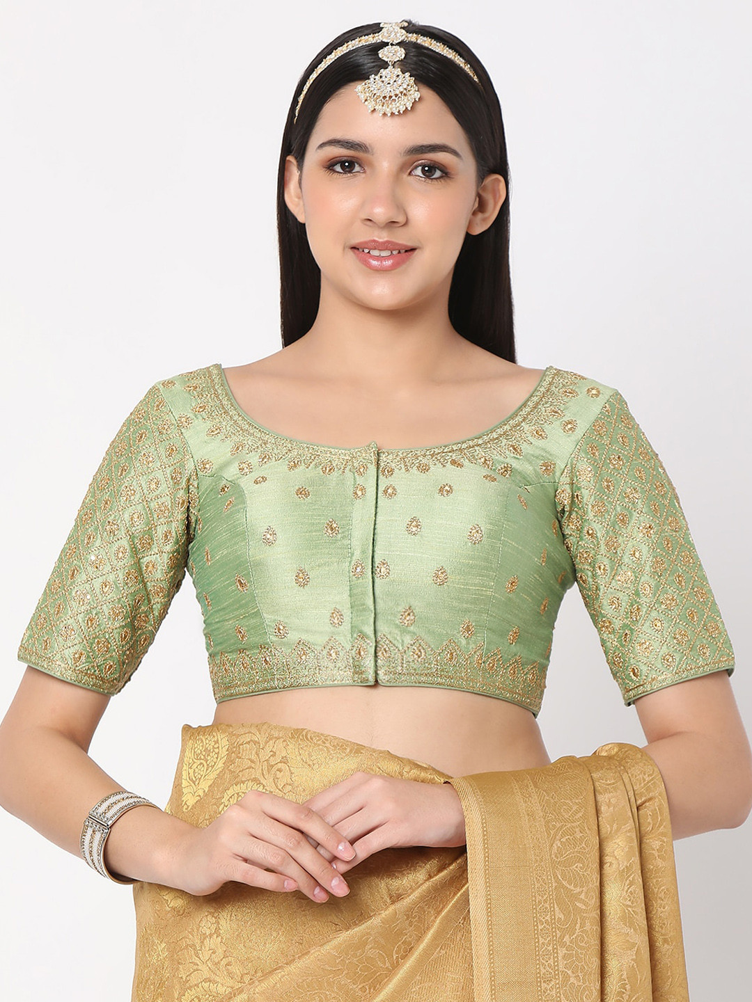 

SALWAR STUDIO Green Embroidered Readymade Saree Blouse