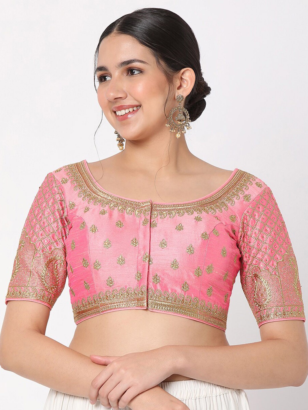 

SALWAR STUDIO Pink Embroidered Saree Blouse