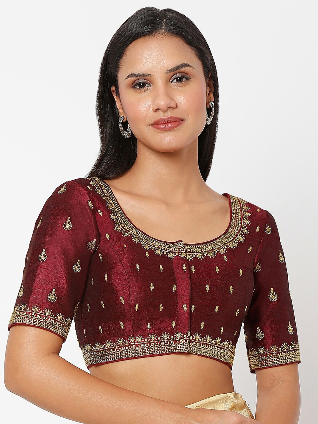 

SALWAR STUDIO Women Maroon Embroidered Saree Blouse