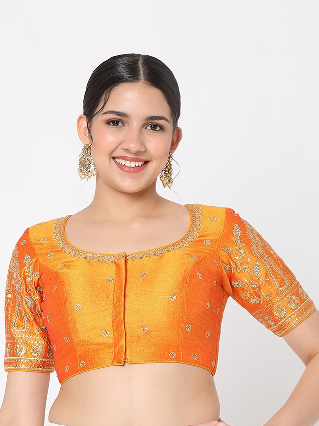 

SALWAR STUDIO Women Yellow Embroidered Saree Blouse