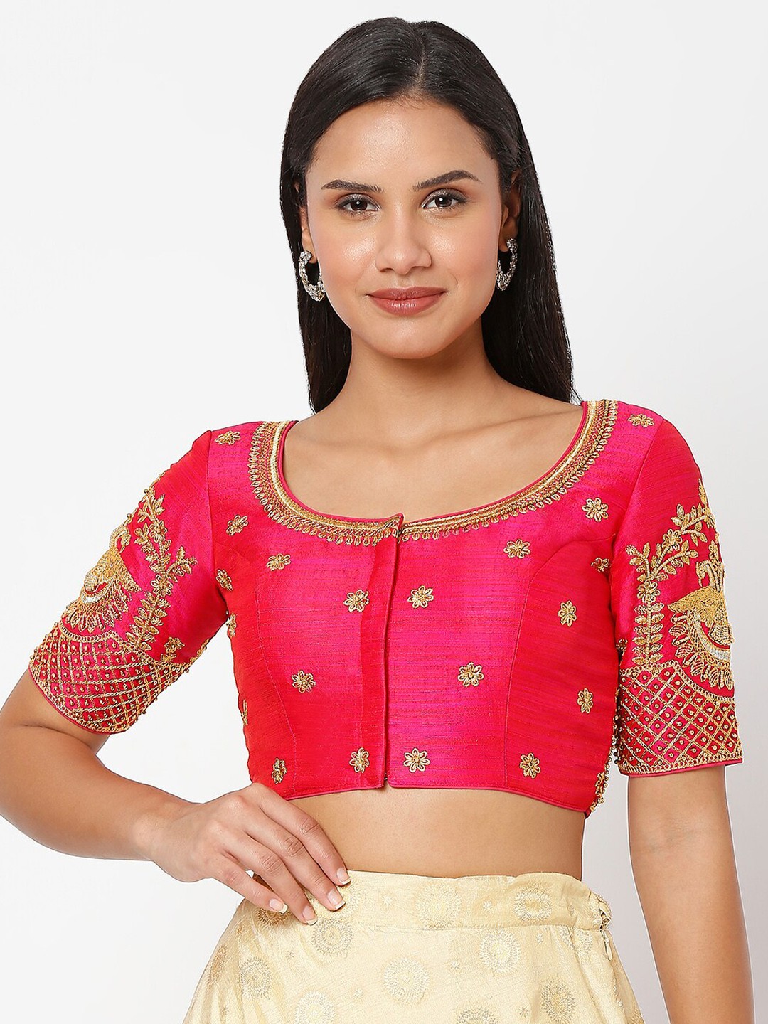 

SALWAR STUDIO Women Pink Embroidered Saree Blouse