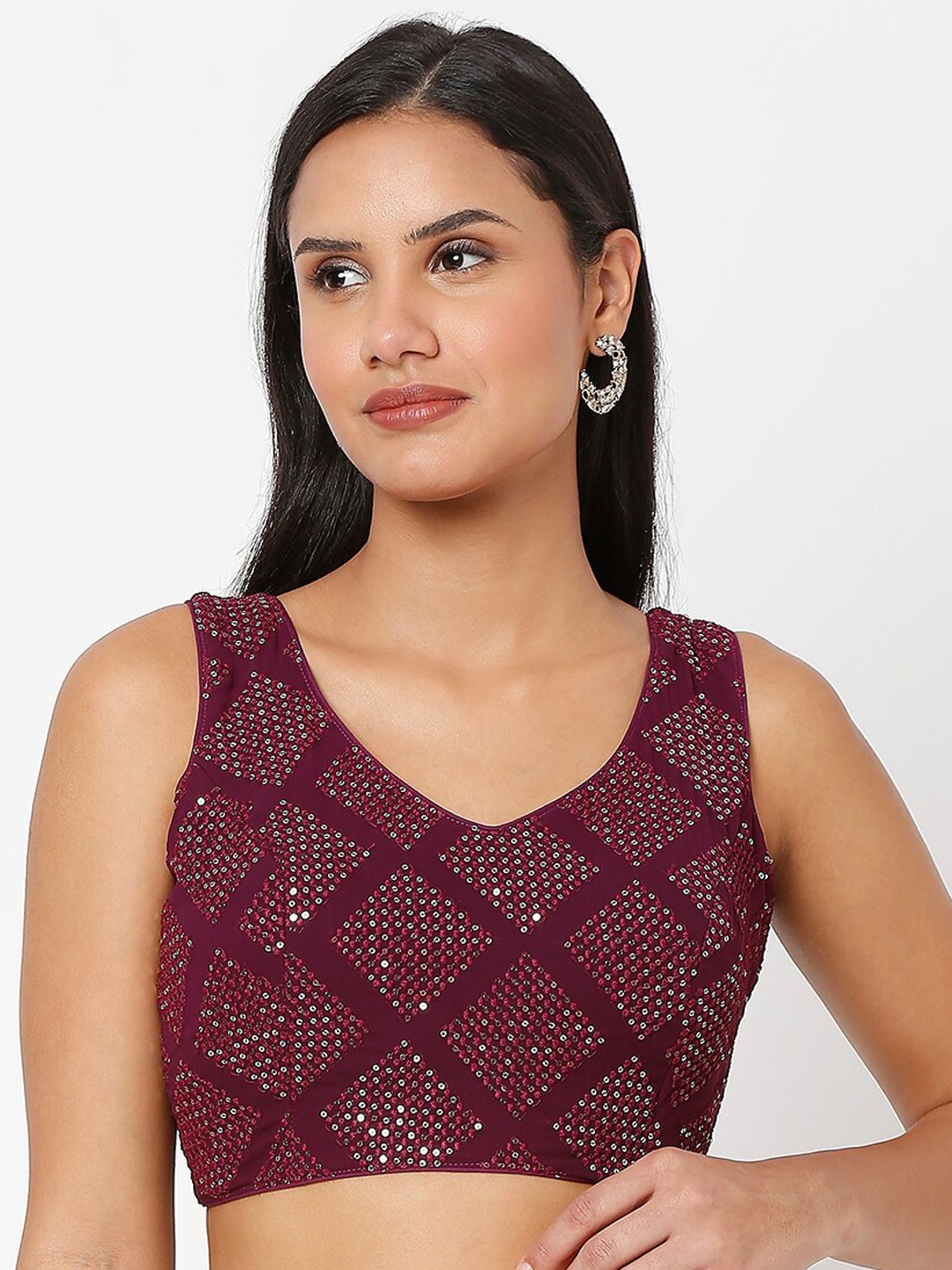 

SALWAR STUDIO Maroon Embroidered Saree Blouse