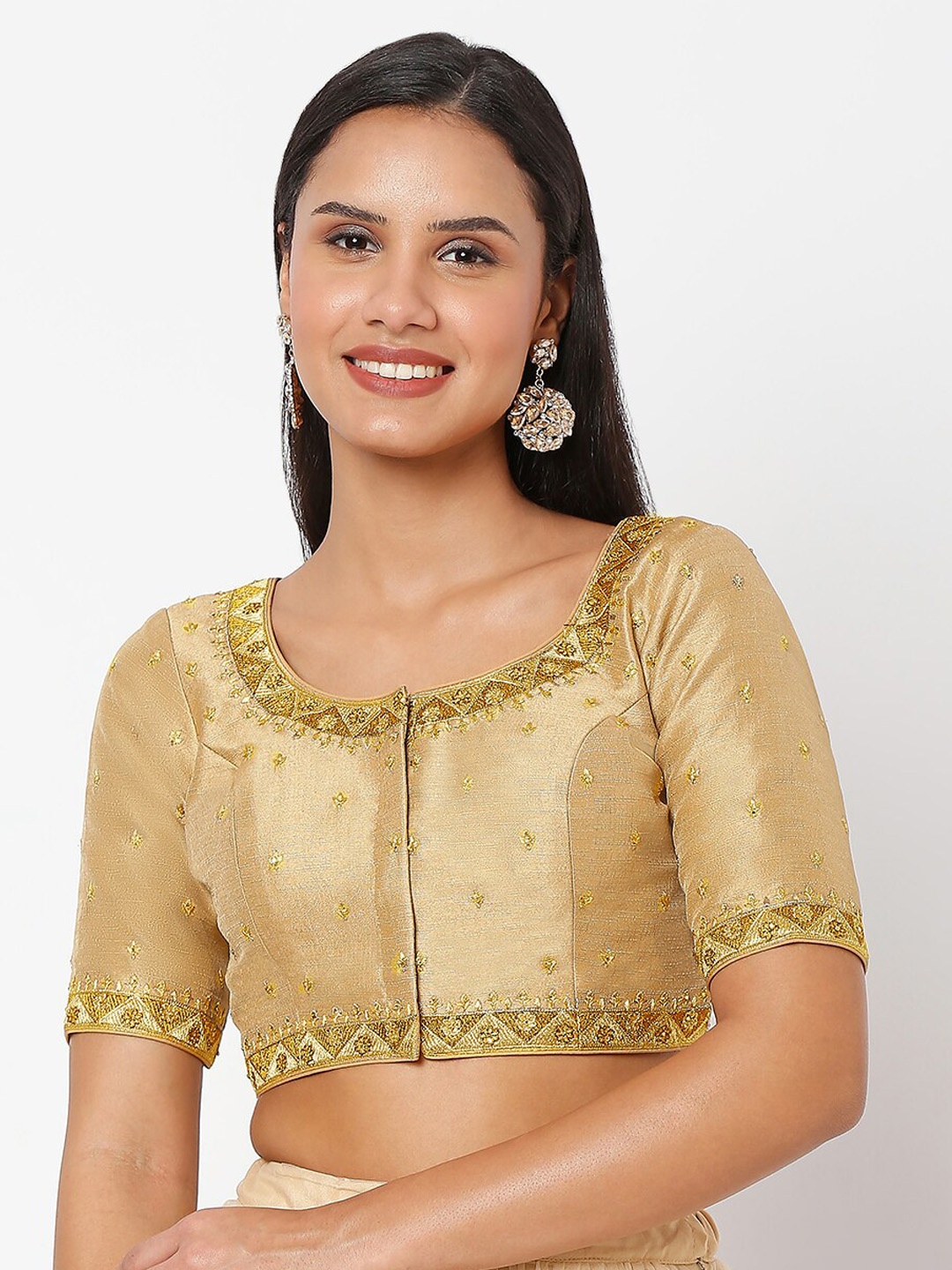 

SALWAR STUDIO Women Gold-Colored Embroidered Readymade Saree Blouse