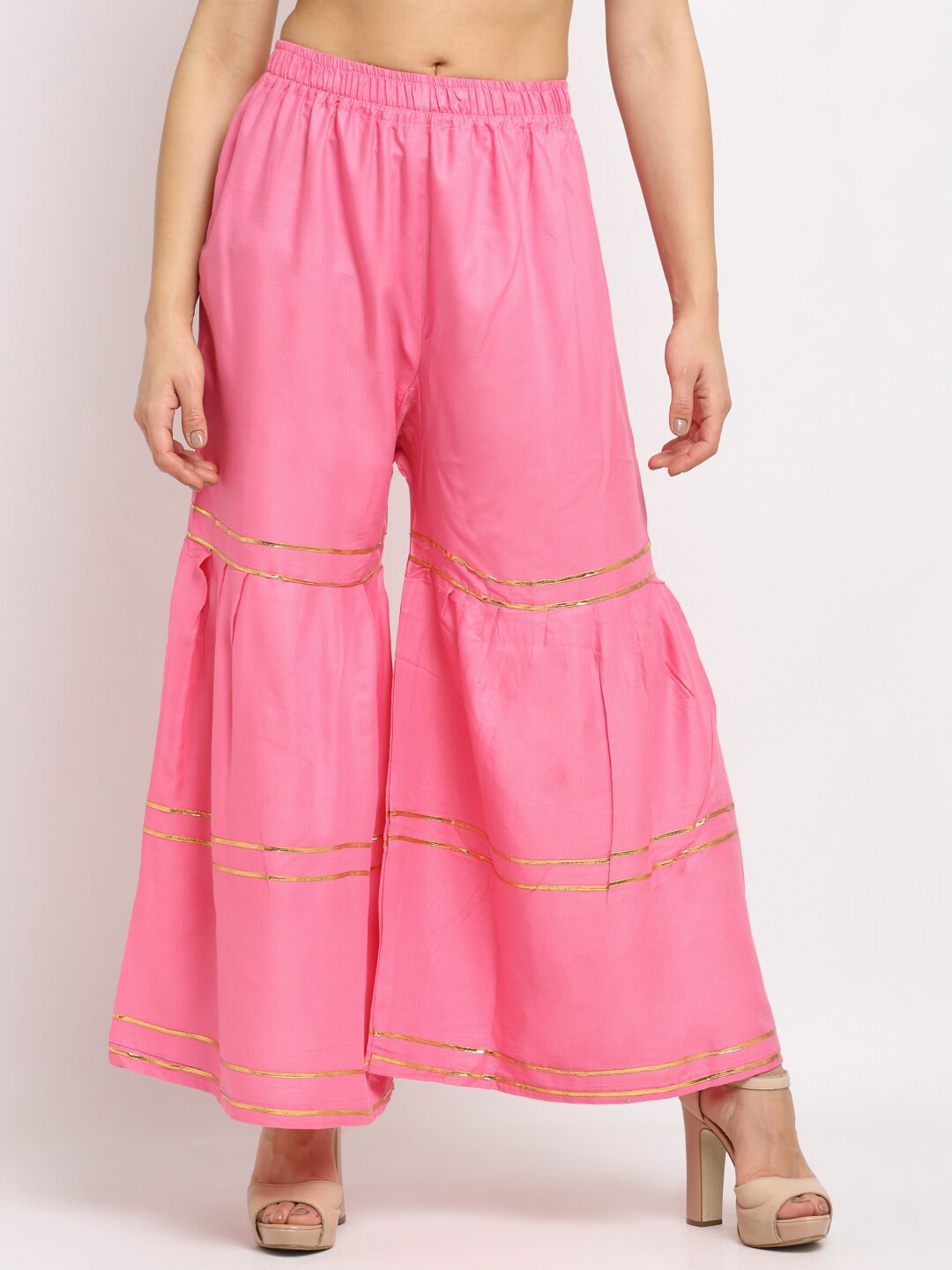 

NEUDIS Women Pink Flared Ethnic Palazzos