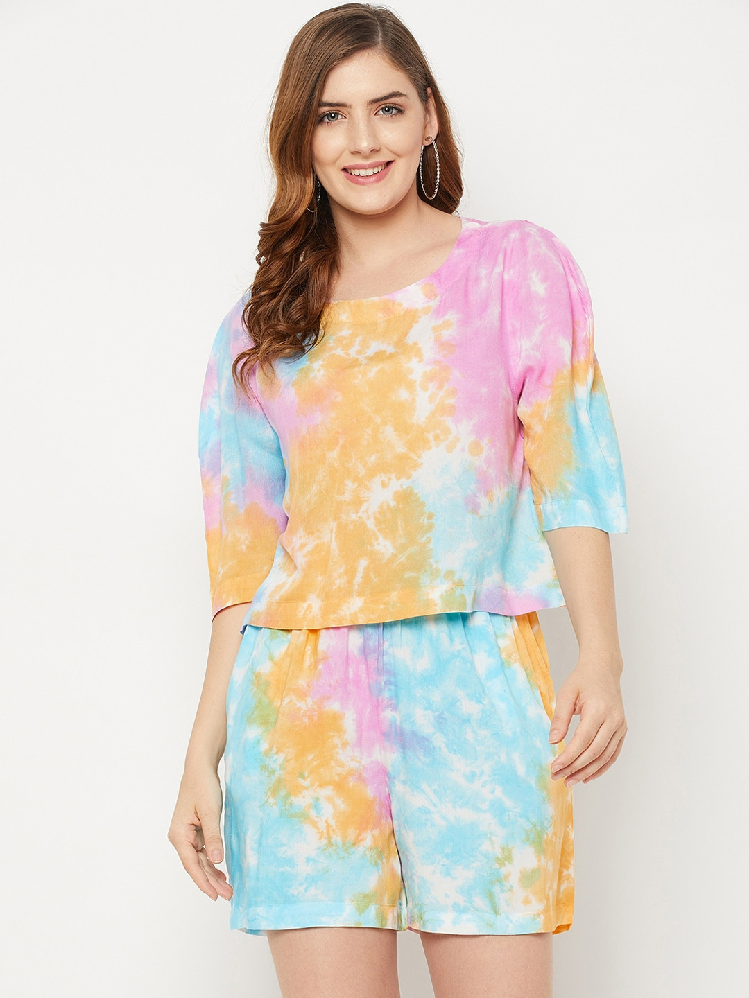 

Ruhaans Women Yellow Tie & Dye Co-Ords
