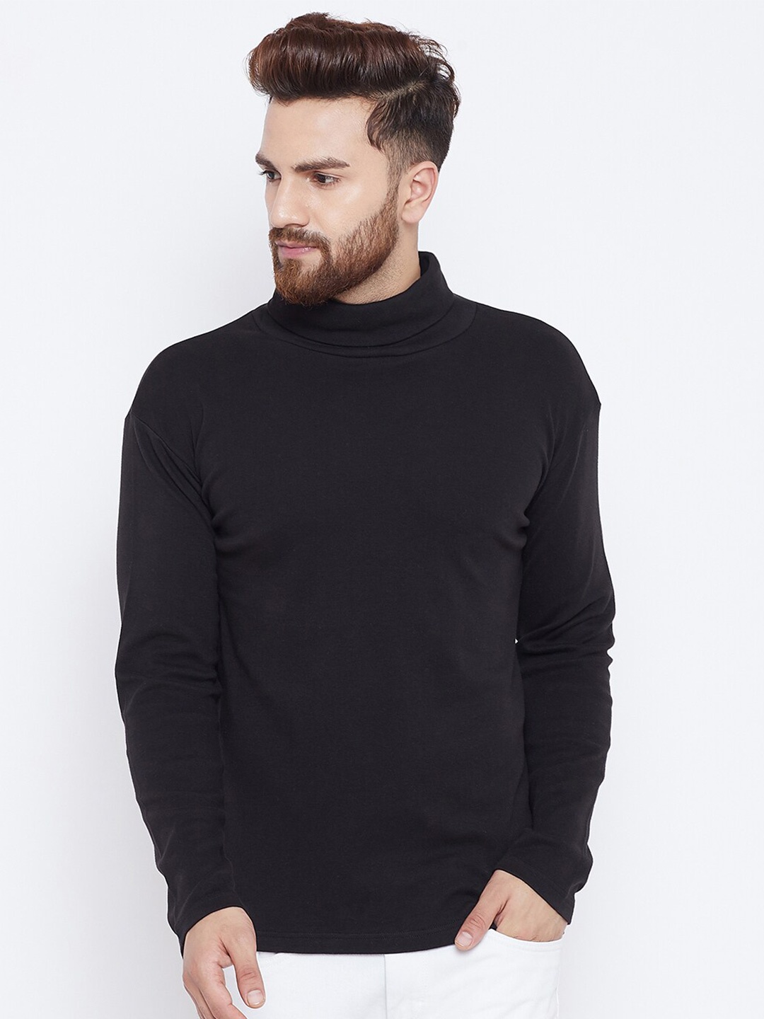 

Hypernation Men Black High Neck T-shirt