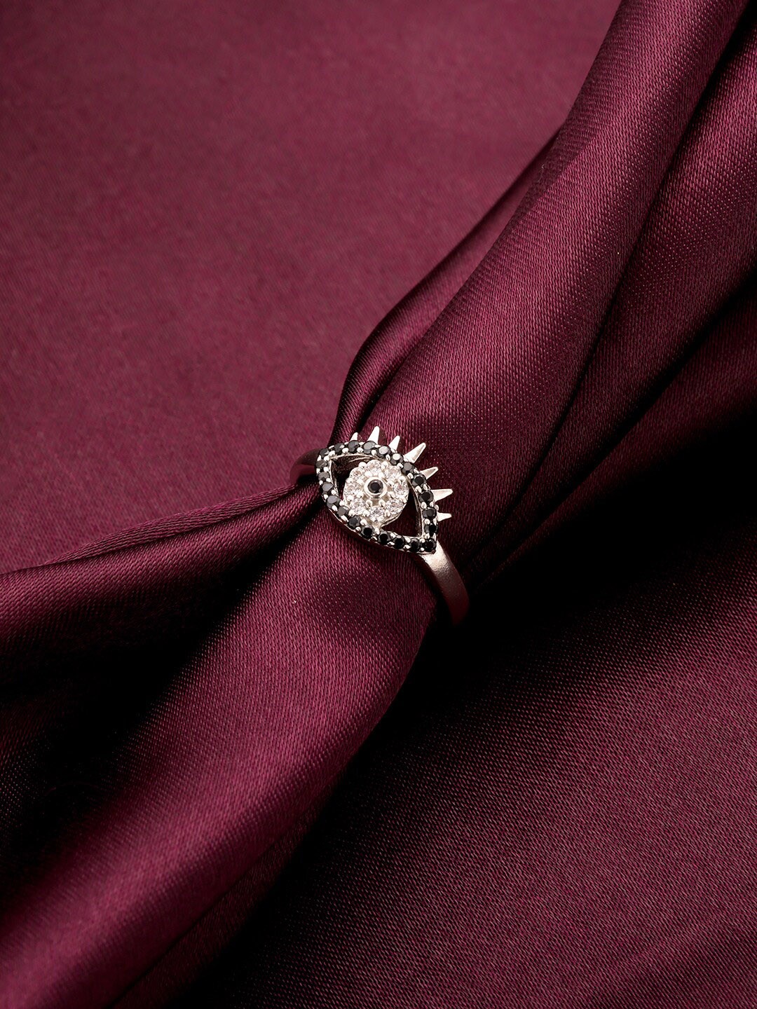 

GIVA 925 Sterling Silver Rhodium-Plated Black CZ Studded Evil Eye Adjustable Finger Ring