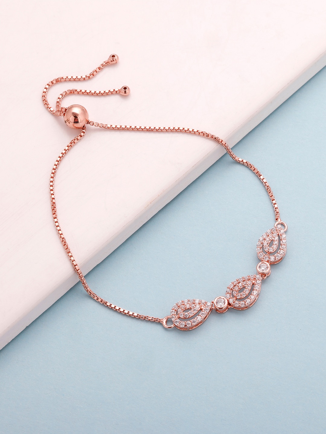 

GIVA Women White Sterling Silver Cubic Zirconia Rose Gold-Plated Wraparound Bracelet
