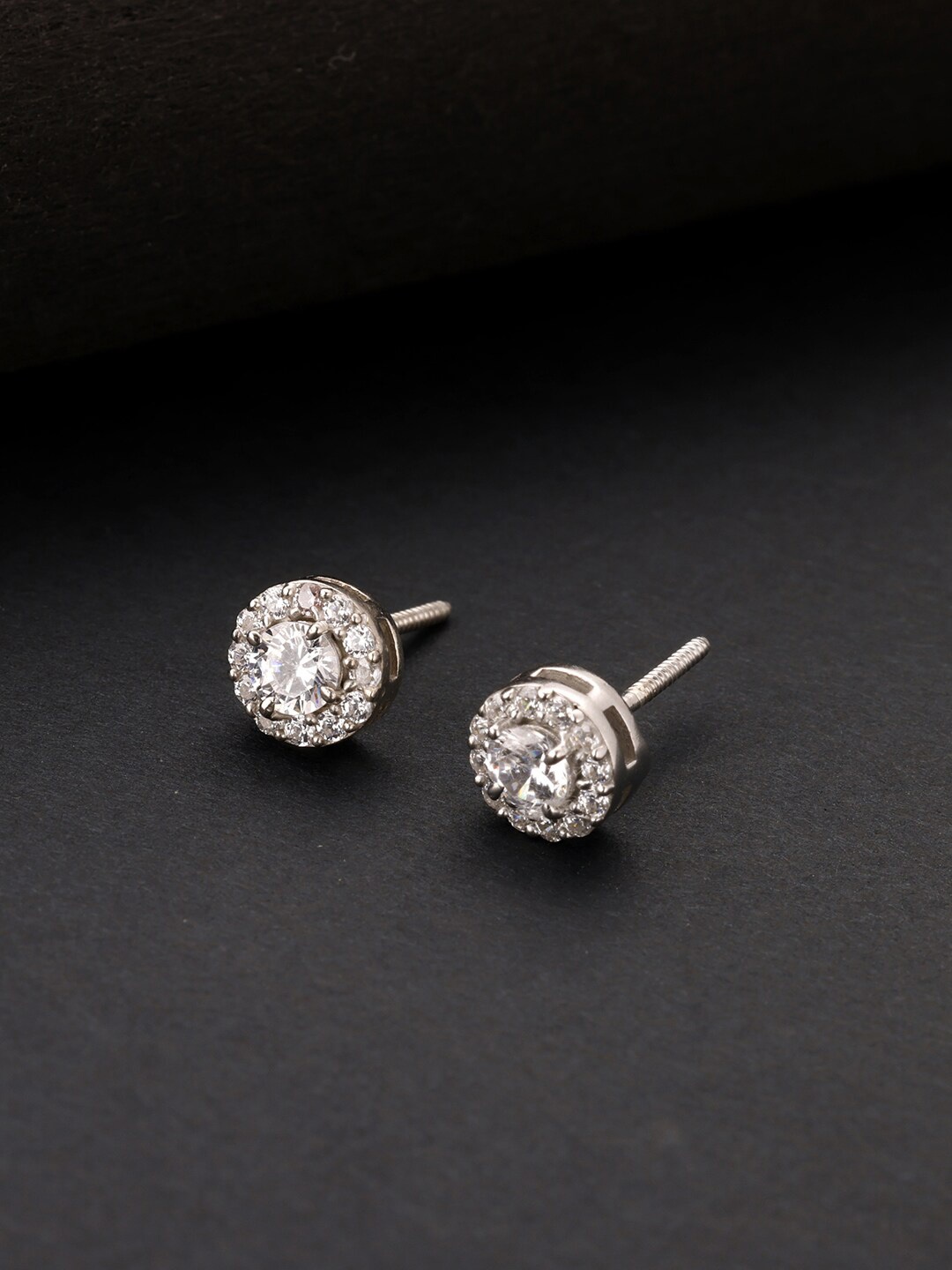 

GIVA Silver-Toned 925 Sterling Silver Zircon Studded Circular Studs Earrings