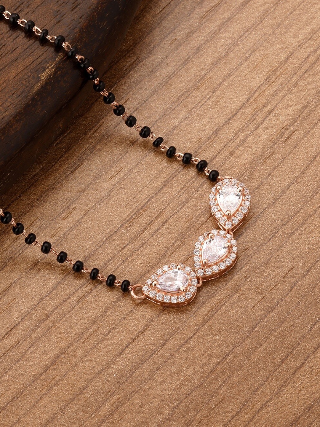 

GIVA 925 Sterling Silver Rose Gold-Plated Black Beaded & Studded Mangalsutra