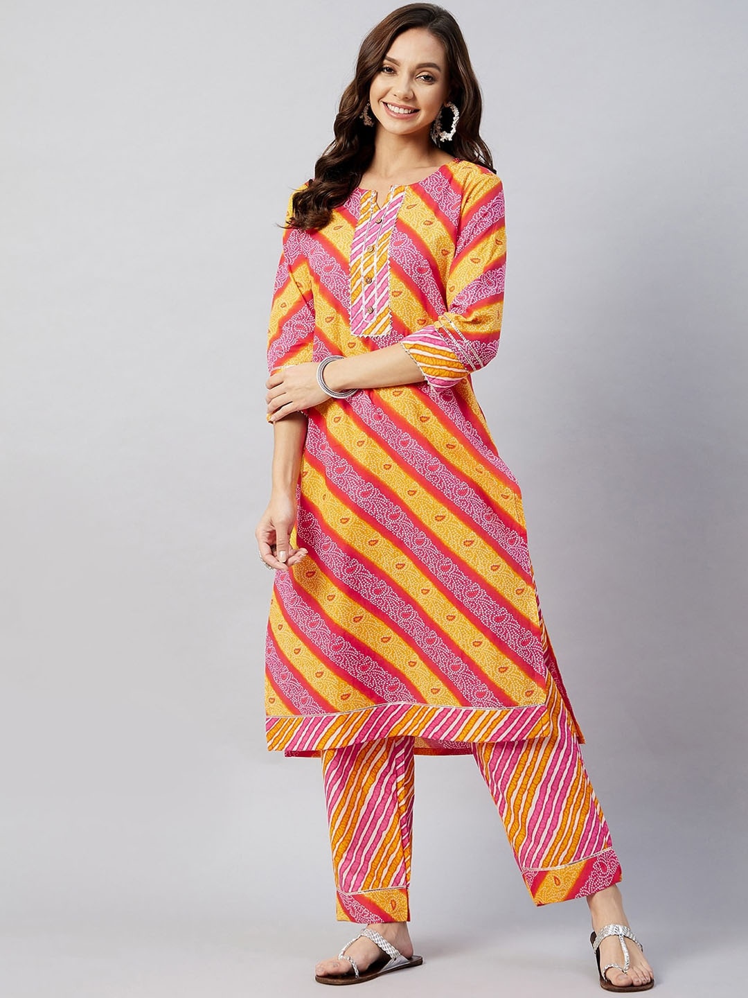 

InWeave Women Pink Striped Pure Cotton Kurta with Trousers