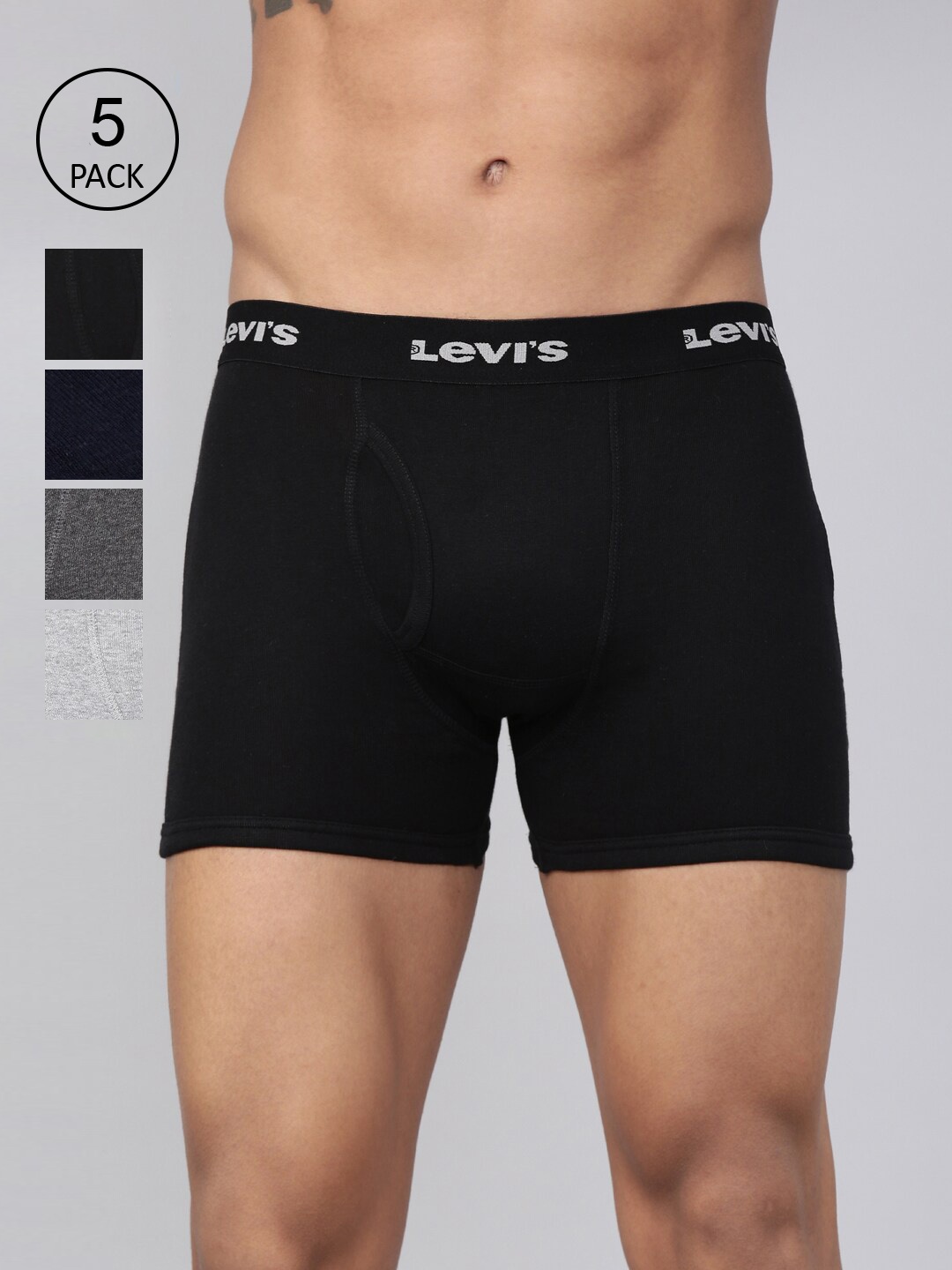 

Levis Men Pack Of 5 Black & Grey Assorted Cotton Trunks