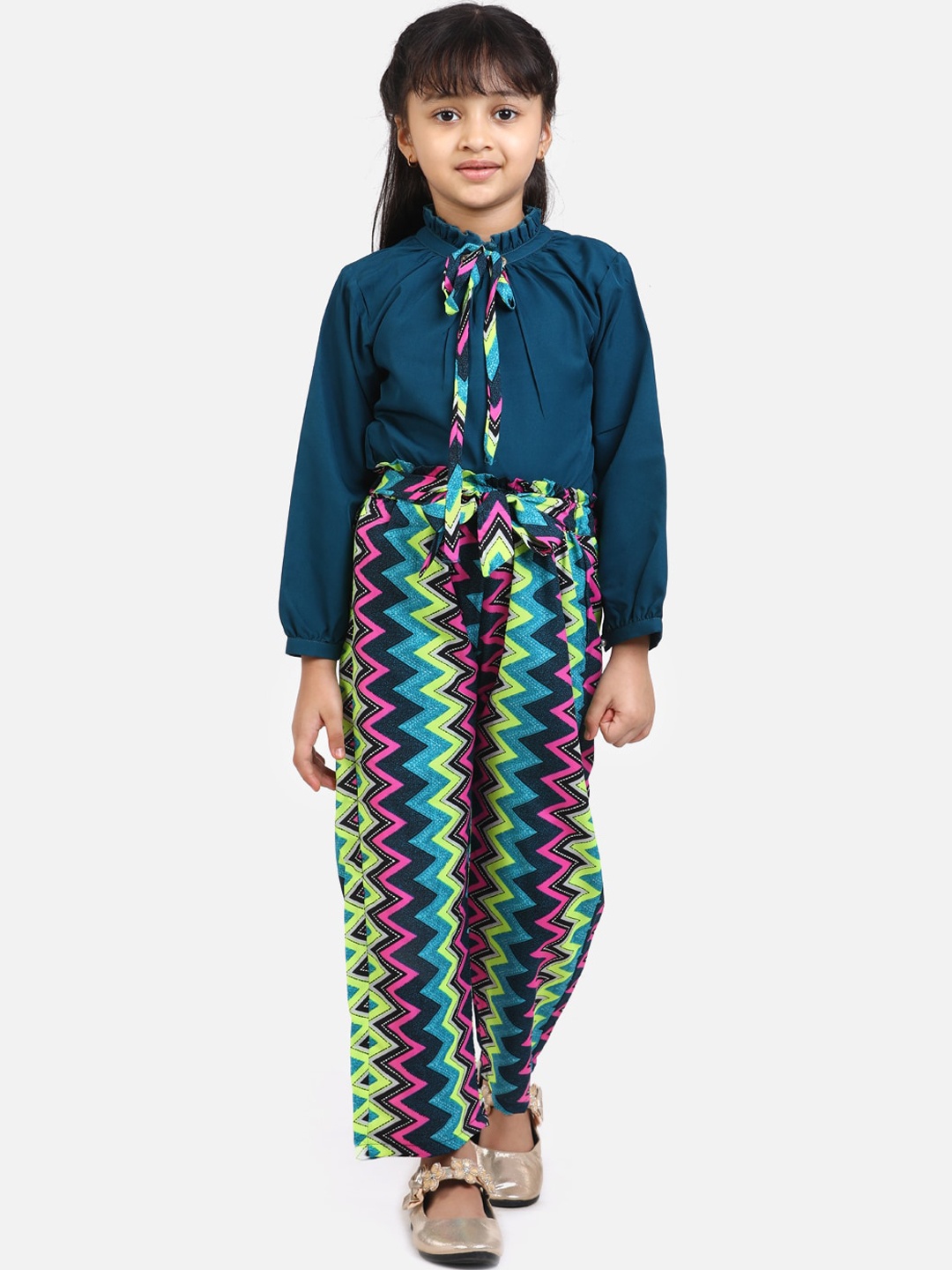 

Cutiekins Girls Chevron Printed Top with Palazzos, Teal