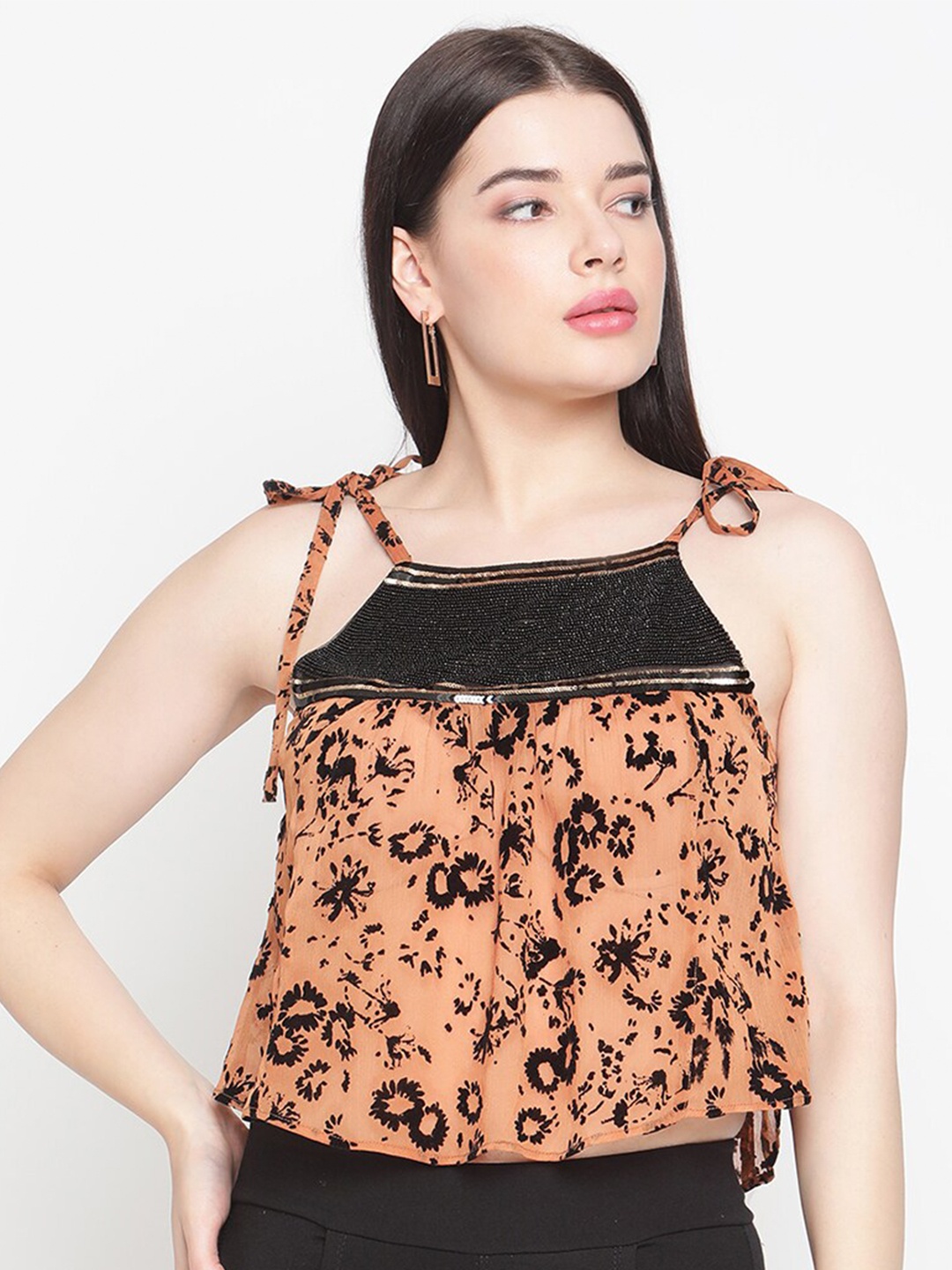 

Amagyaa Rust Floral Print Georgette Top