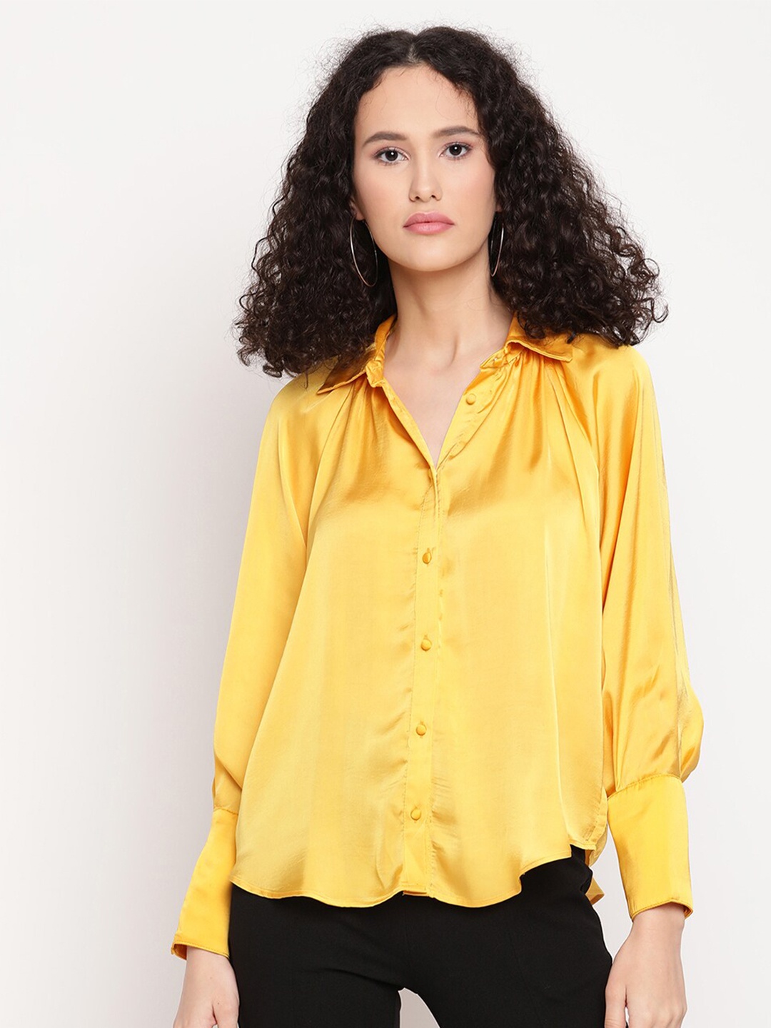 

Amagyaa Mustard Yellow Satin Shirt Style Top