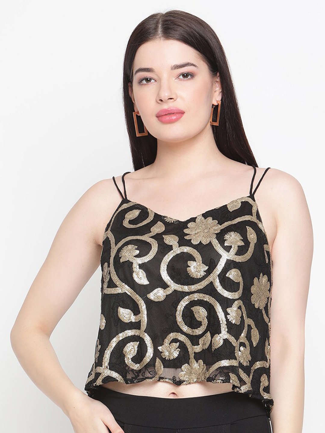 

Amagyaa Black Embellished Net Crop Top