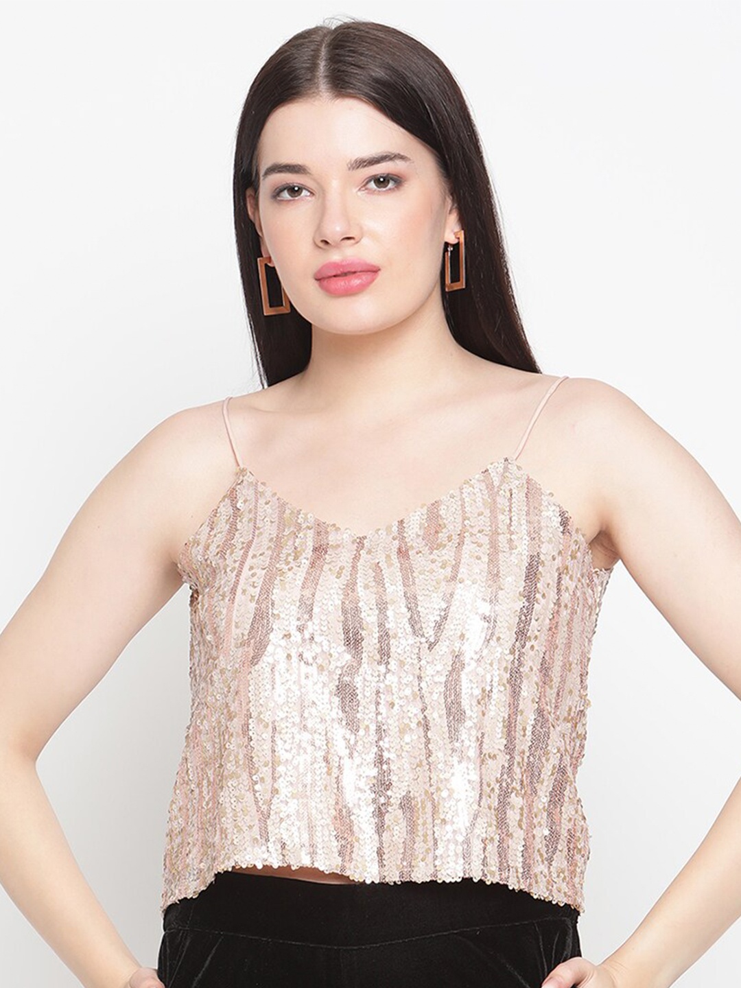 

Amagyaa Peach-Coloured Embellished Net Top
