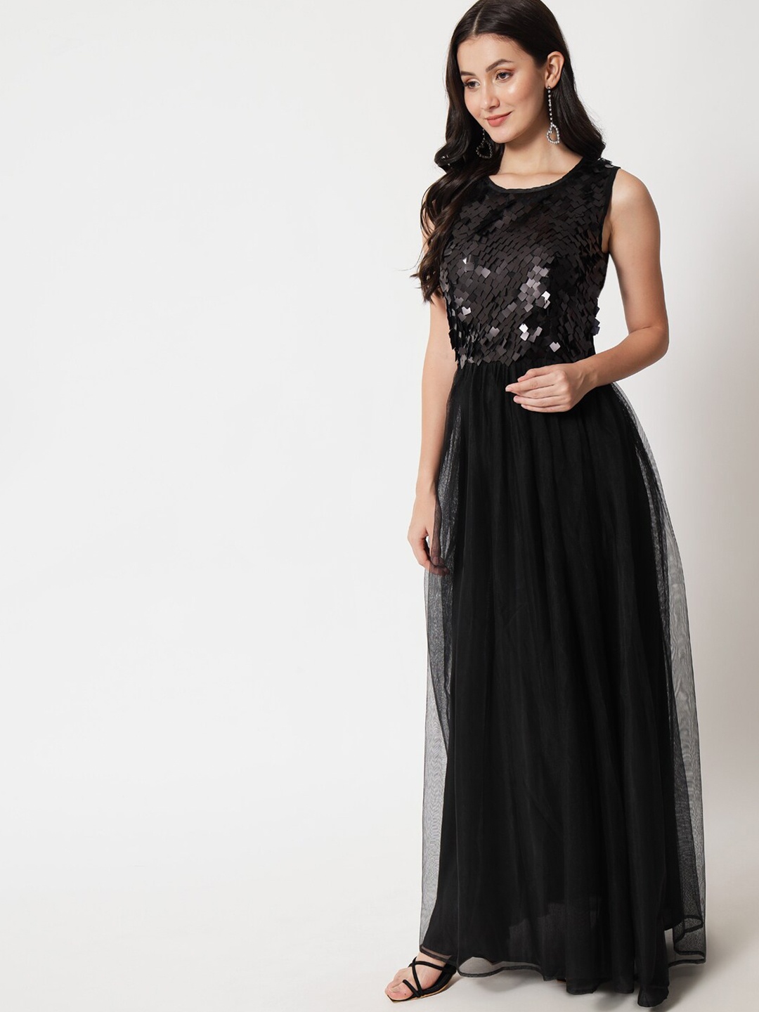 

VAANI CREATION Women Black Embellished Net Ethnic Maxi Dress