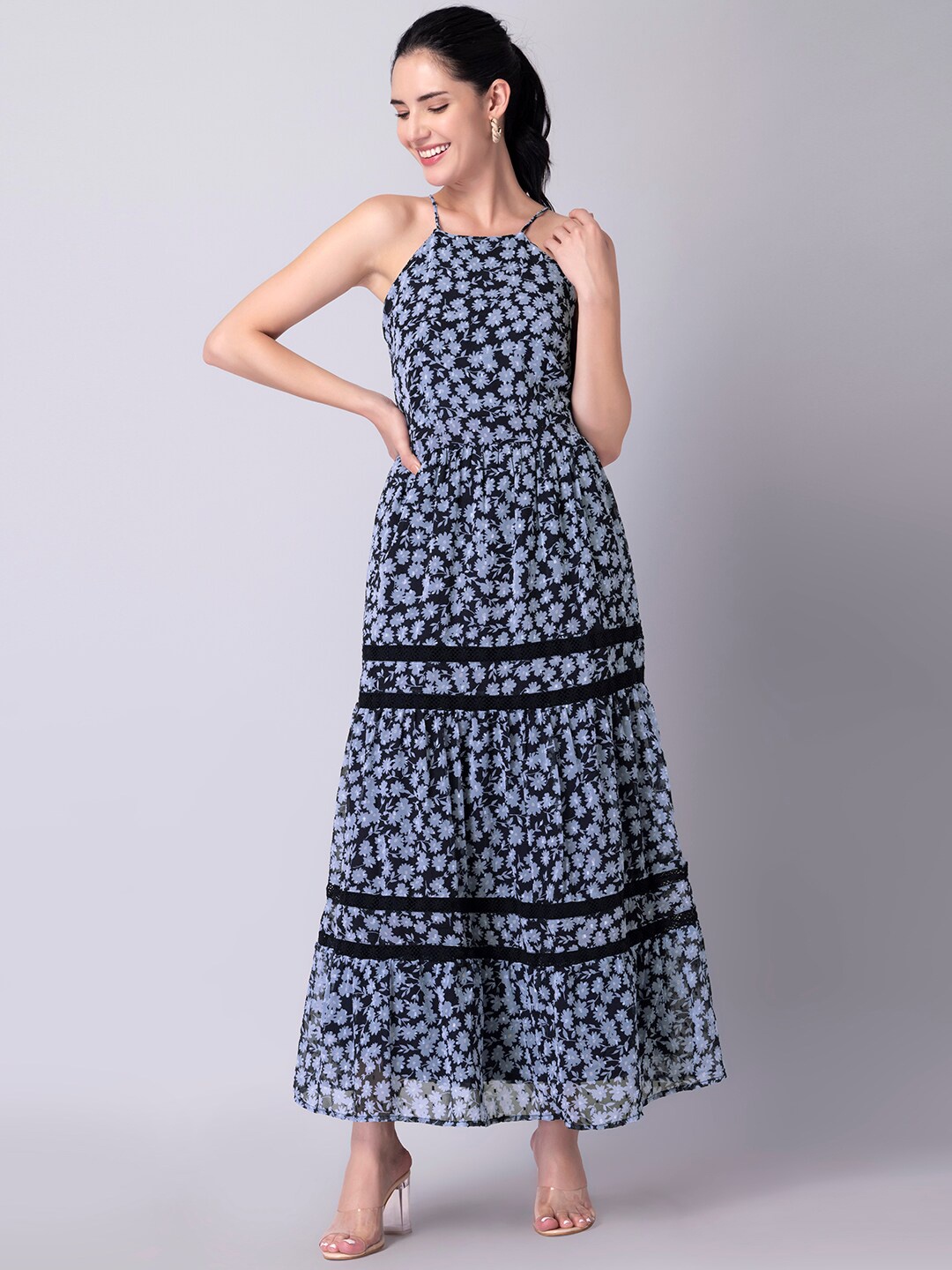 

FabAlley Blue Floral Georgette Maxi Dress