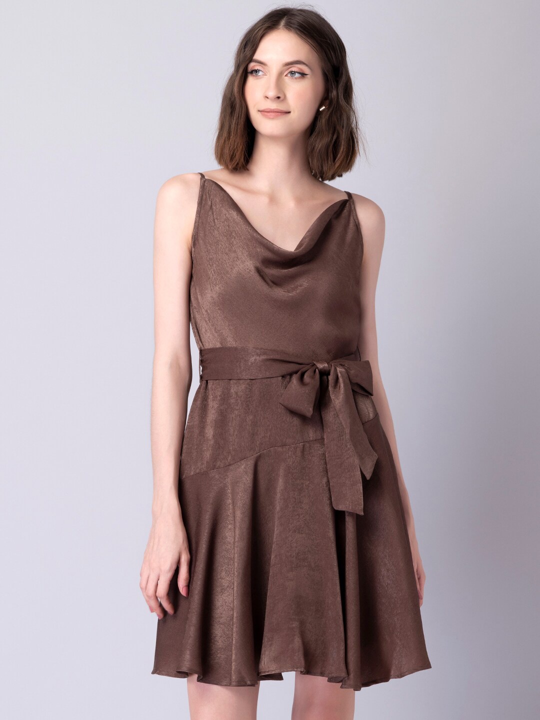 

FabAlley Women Brown Satin Dress