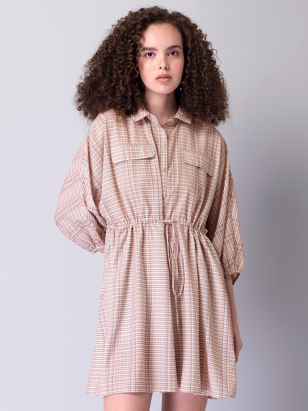 

FabAlley Pink Checked Shirt Style Short Dress