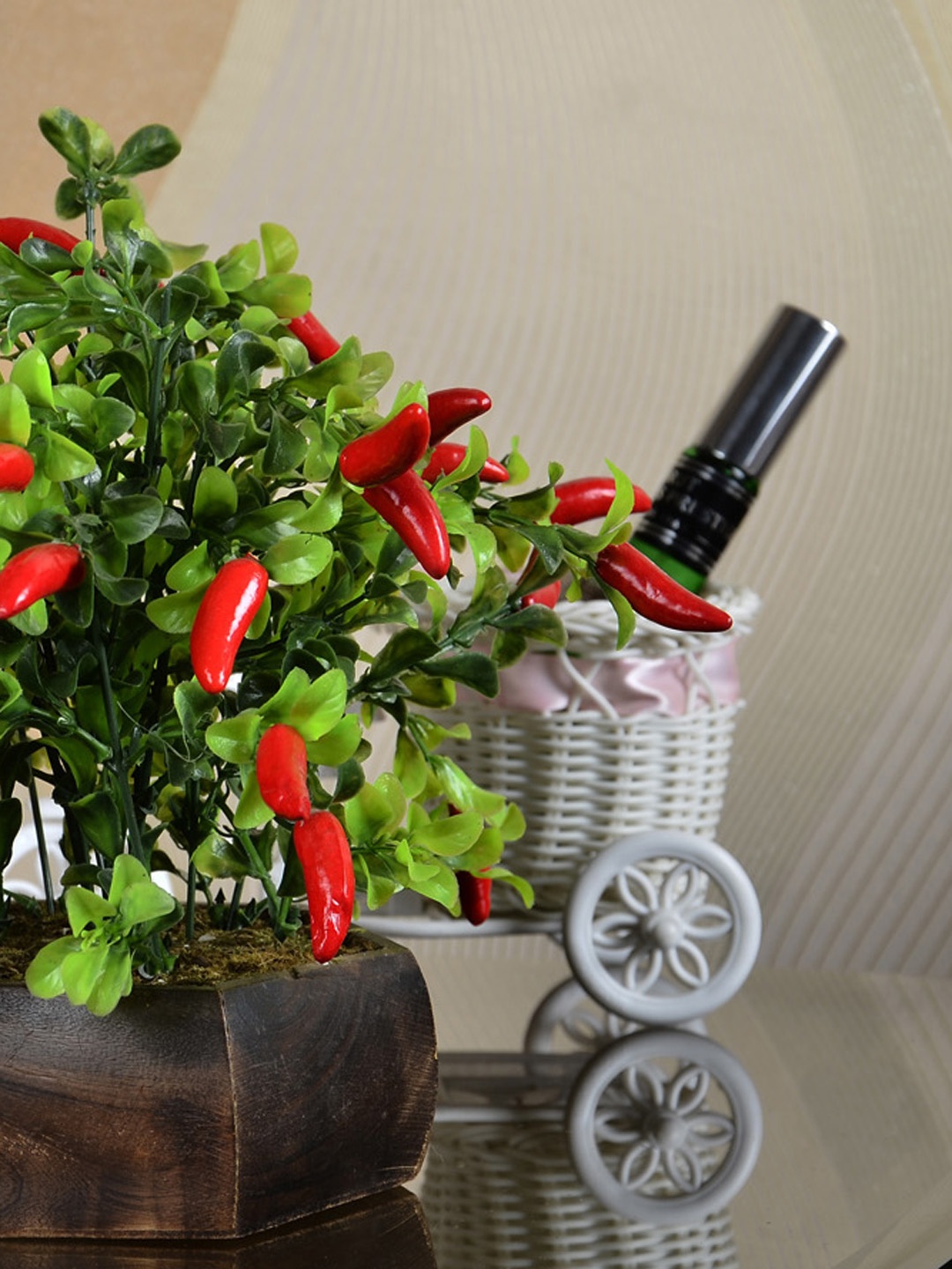 

fancy mart Red Artificial Bonsai Fruit Plant with Pot