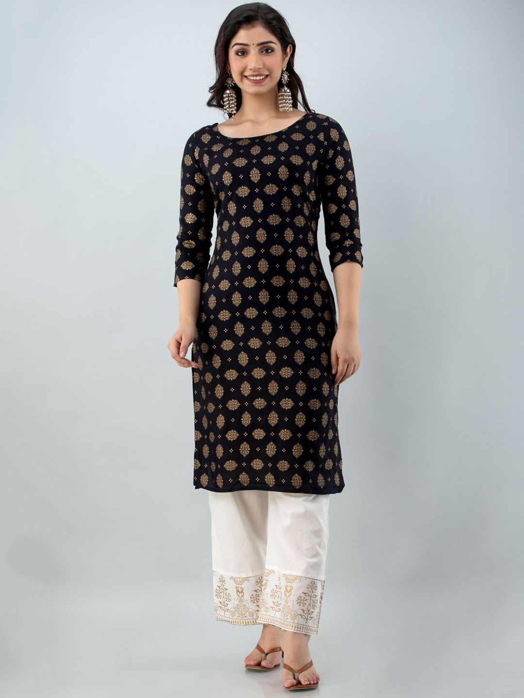 

Lovista Women Black Ethnic Motifs Printed Top with Sharara & With Dupatta