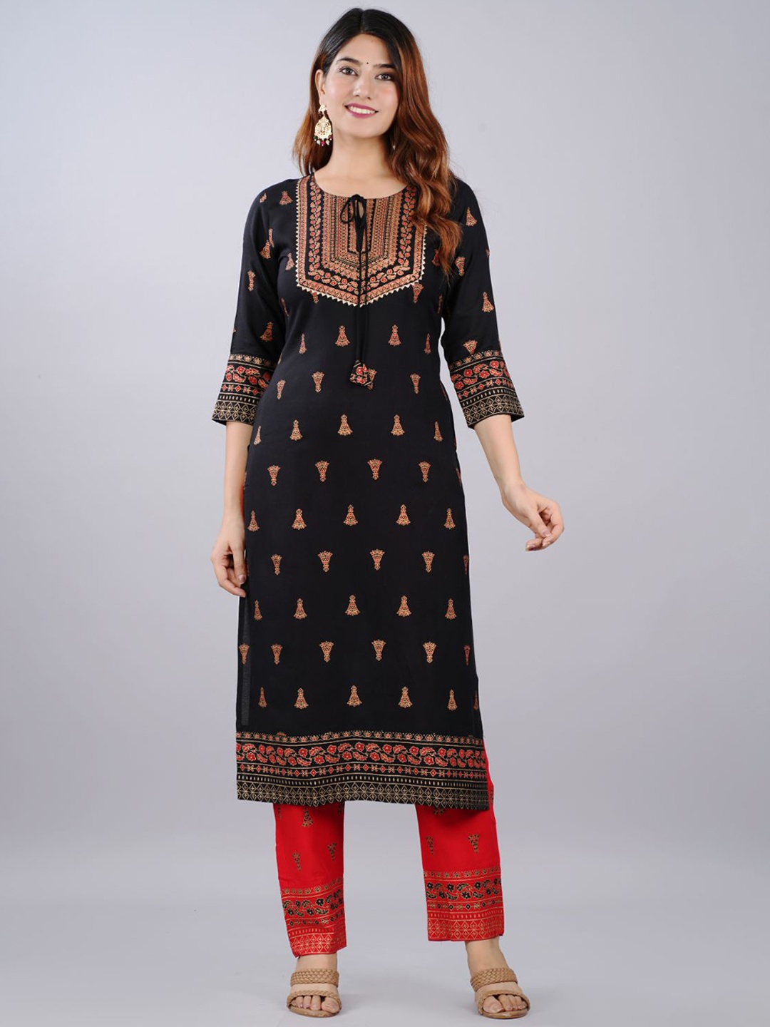 

Lovista Women Black Ethnic Motifs Printed Kurta with Trousers & With Dupatta