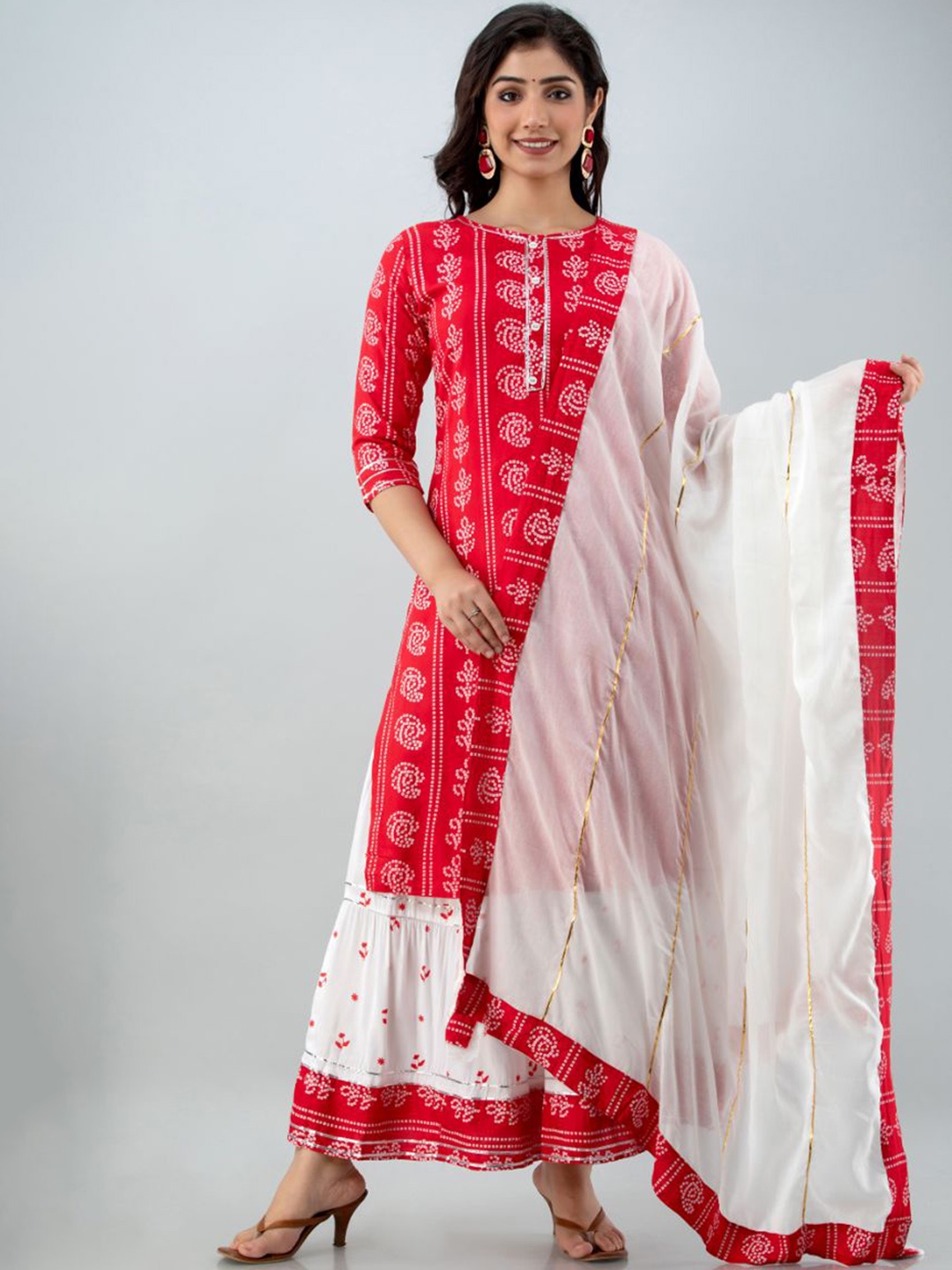 

Lovista Women Red Ethnic Motifs Printed Kurta with Palazzos & With Dupatta