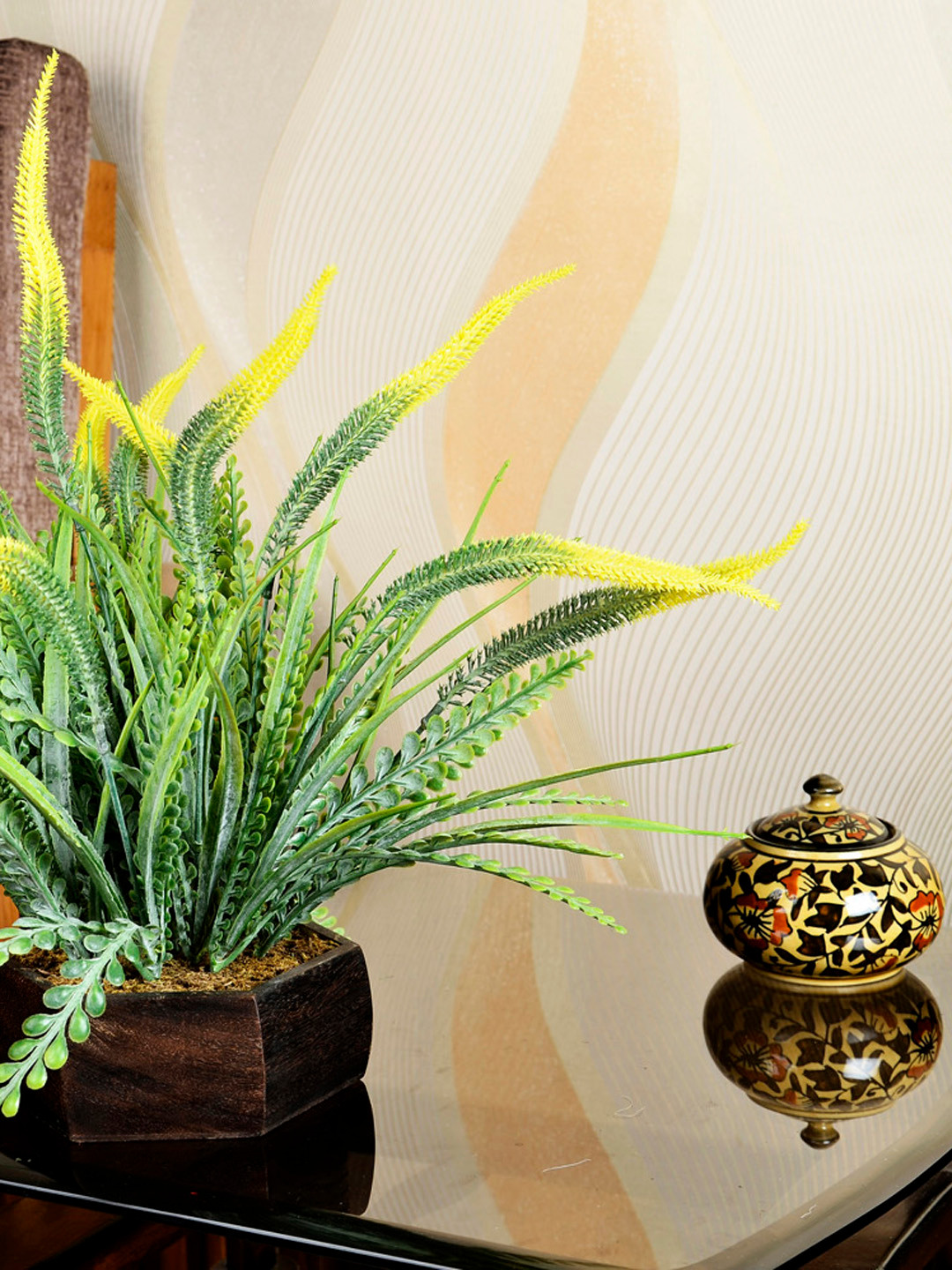 

fancy mart Yellow Artificial Fern Grass Plant with Pot