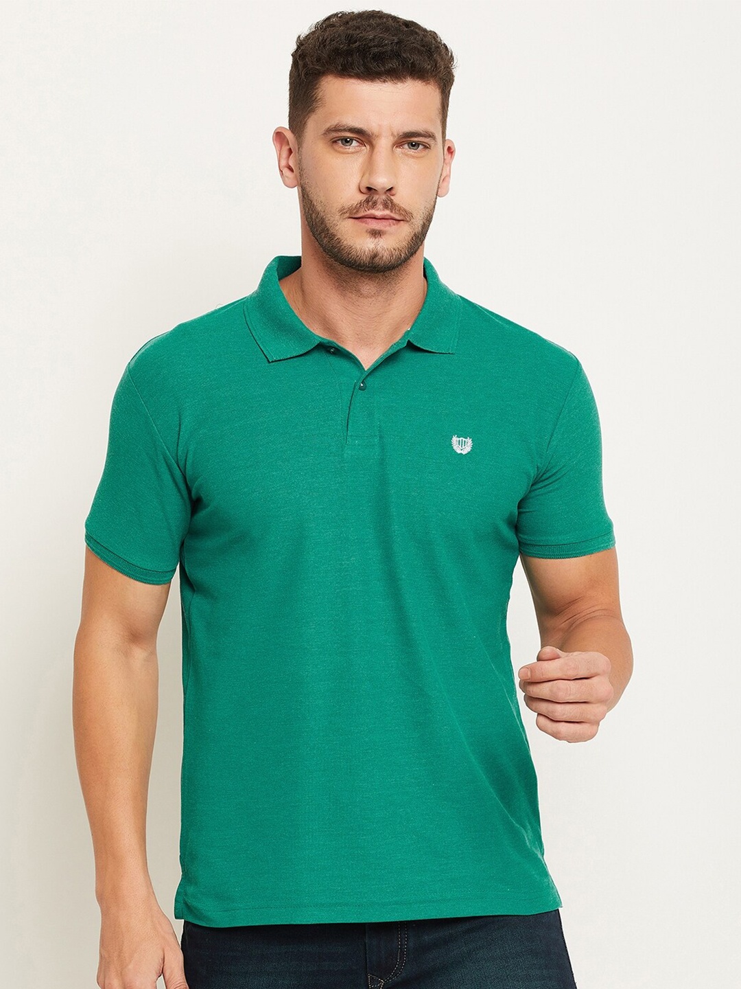 

Duke Men Green Polo Collar Slim Fit T-shirt