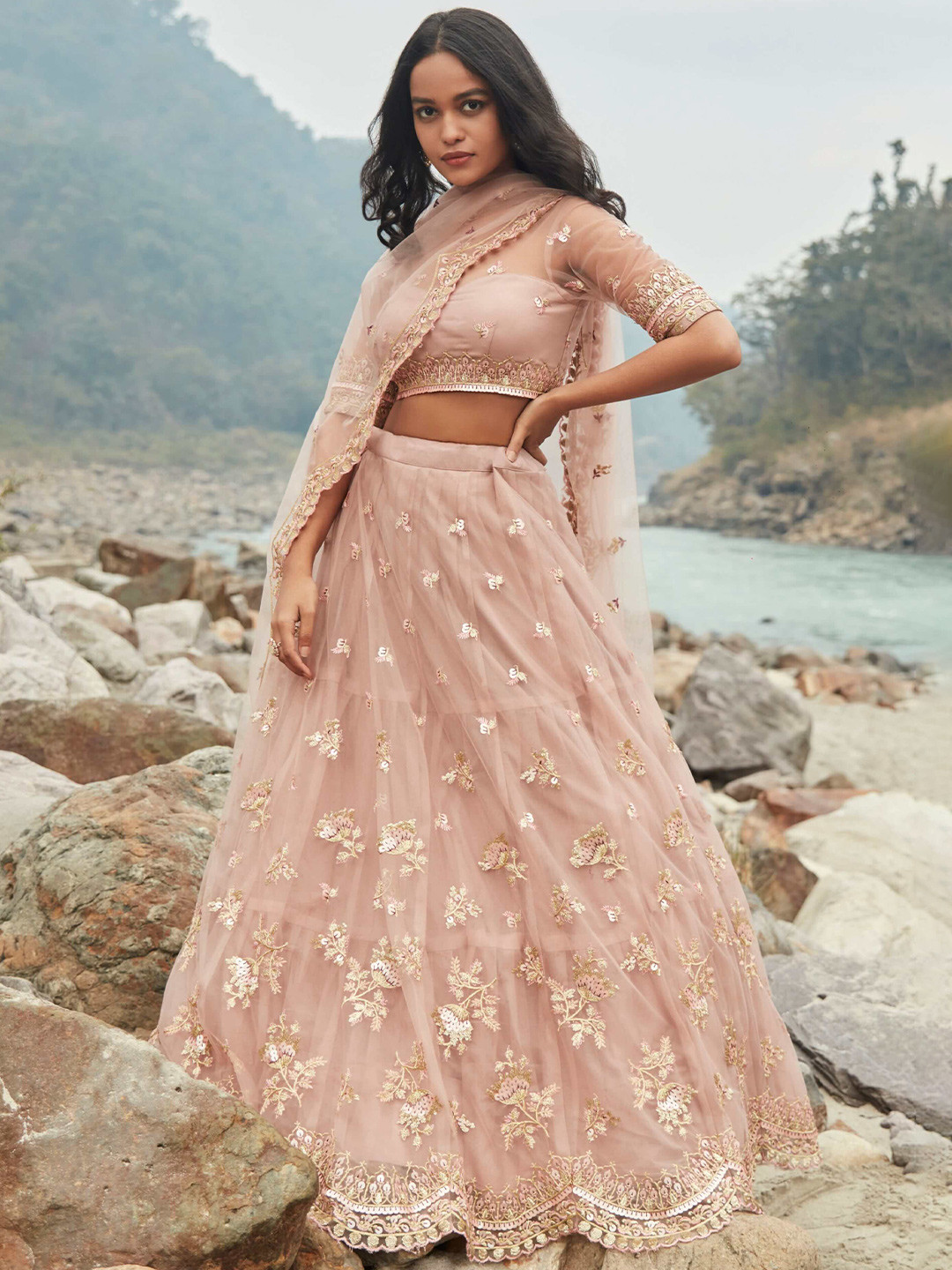

panchhi Lavender Embellished Sequinned Semi-Stitched Lehenga & Unstitched Blouse With Dupatta