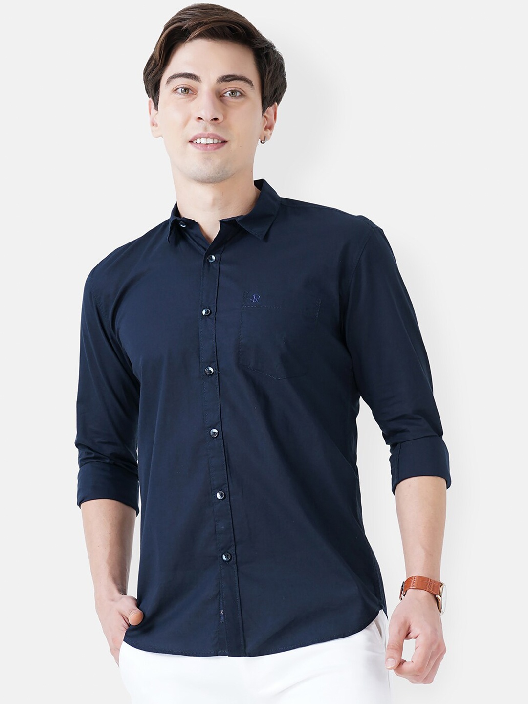 

SORATIA Men Navy Blue Slim Fit Cotton Casual Shirt