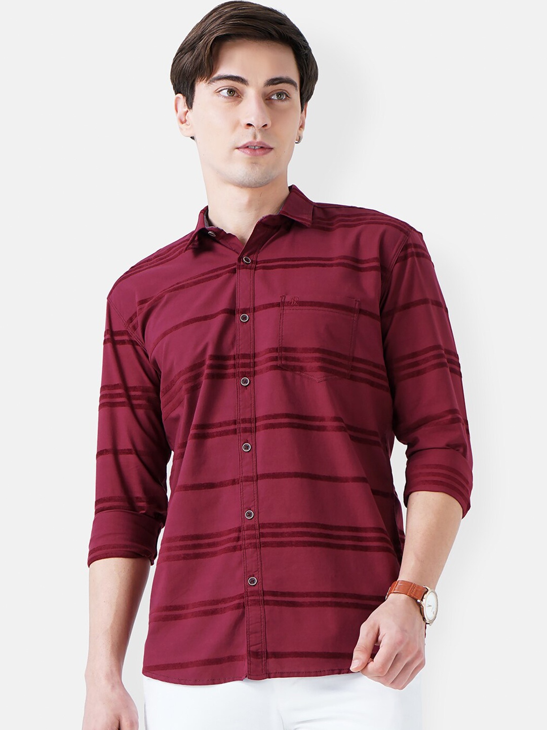 

SORATIA Men Maroon Slim Fit Horizontal Stripes Striped Casual Shirt