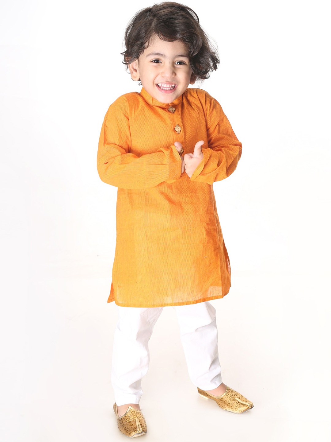 

VASTRAMAY SISHU Boys Mustard Yellow Handloom Kurta